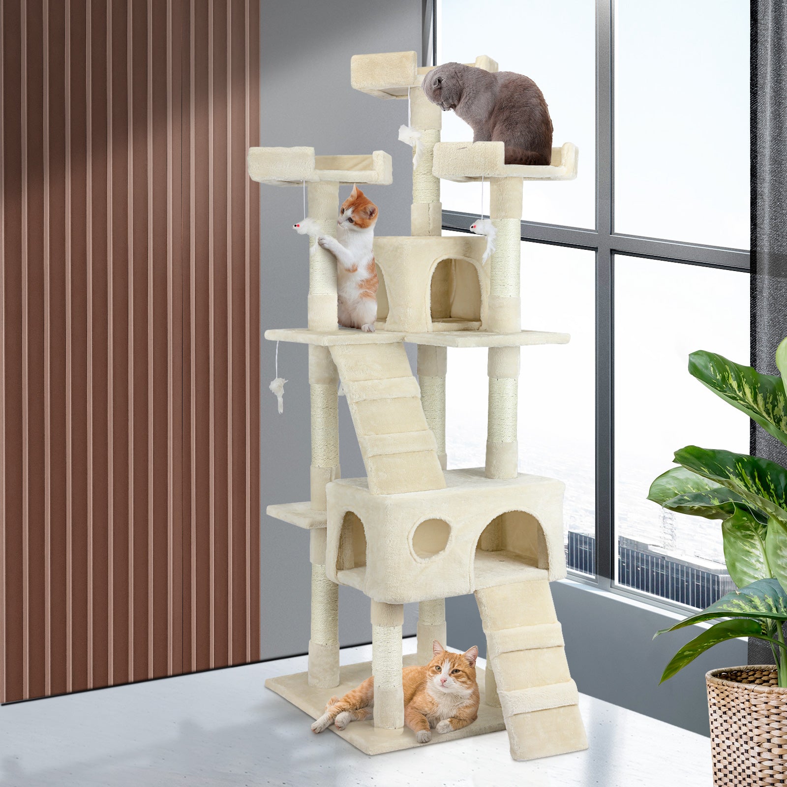 1.7M Cat Trees Scratching Post Scratcher Tower Condo House Furniture Multi Level - Sunyee