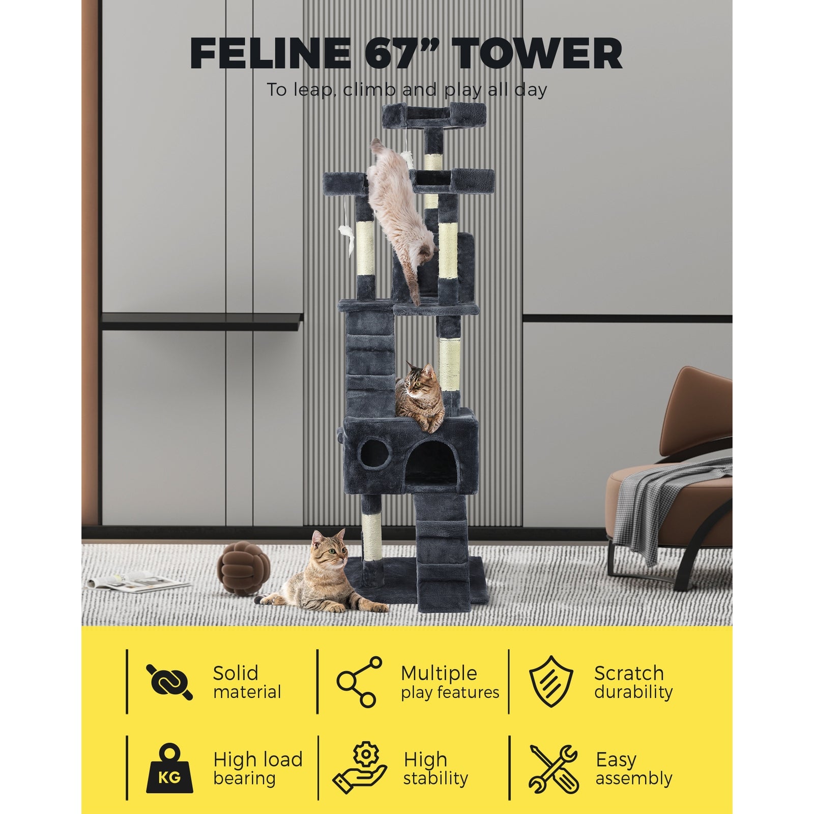 Cat Tree Scratching Post Scratcher Pole Tower Condo Home Furniture Bed Stand - Sunyee