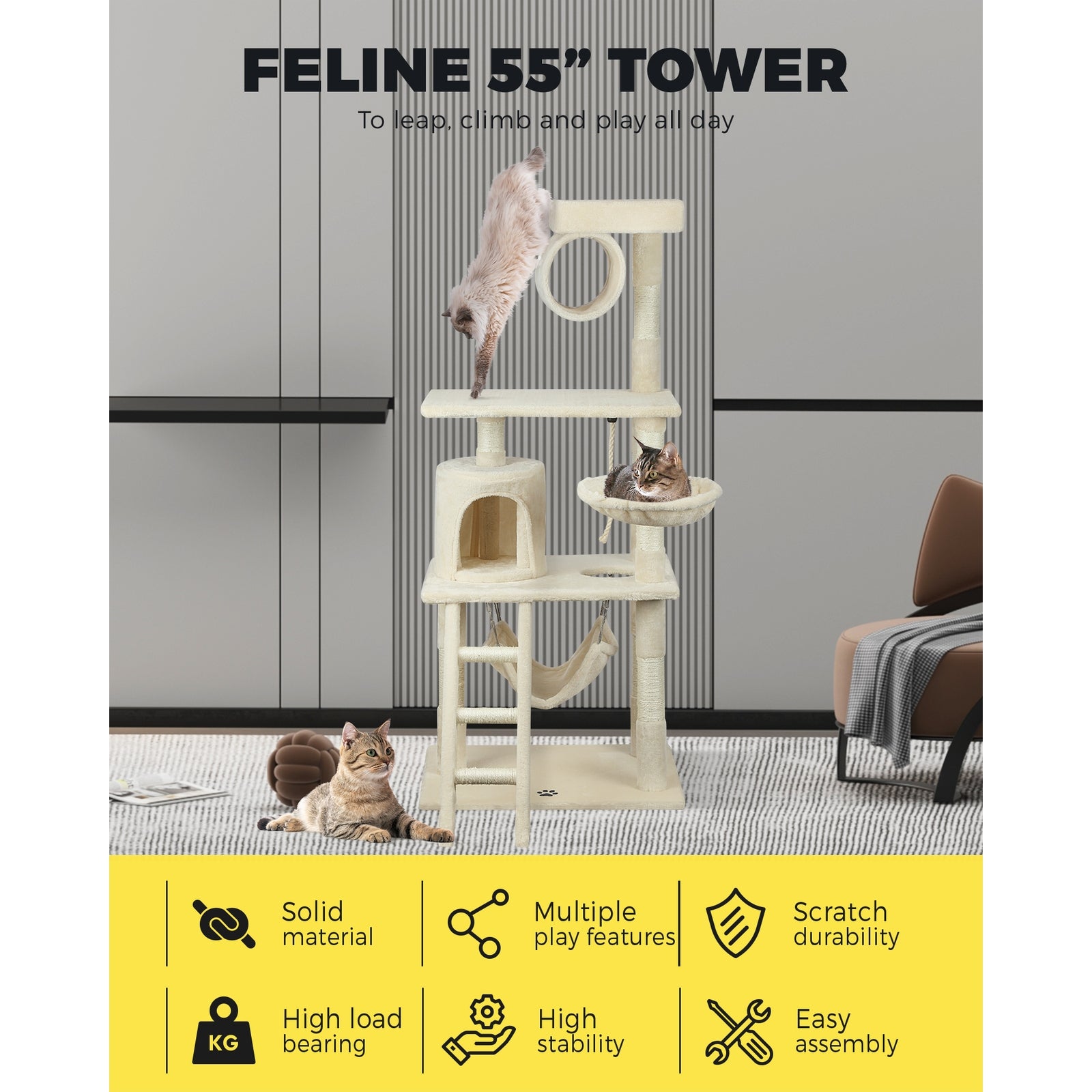 Cat Trees Scratching Post Scratcher Tower Condo House Furniture Kitty Bed 140cm - Sunyee
