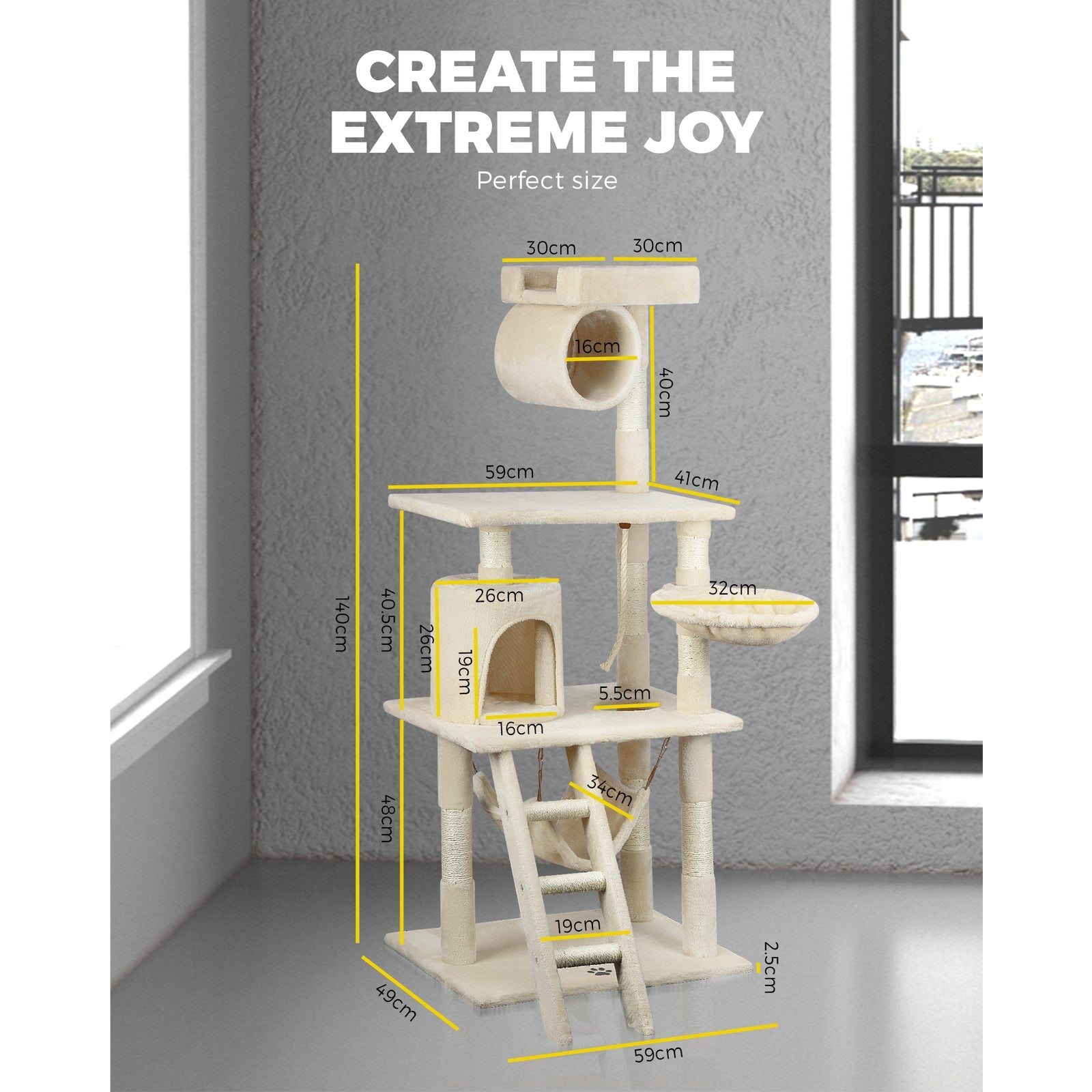 Cat Trees Scratching Post Scratcher Tower Condo House Furniture Kitty Bed 140cm - Sunyee