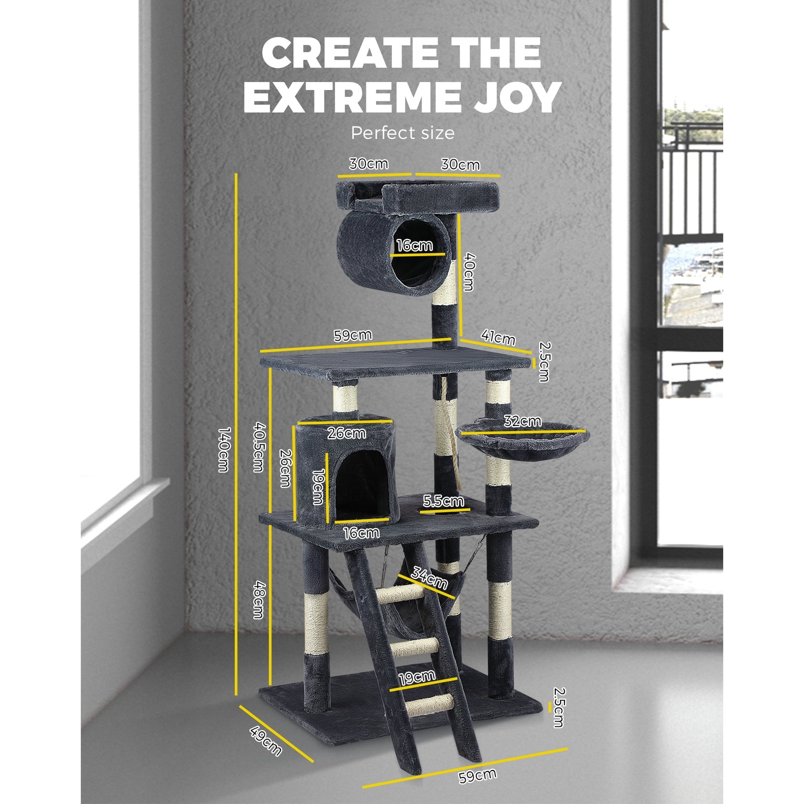 140cm Cat Tree Pet Kitty Scratching Post Scratcher House Furniture Tower Condo - Sunyee