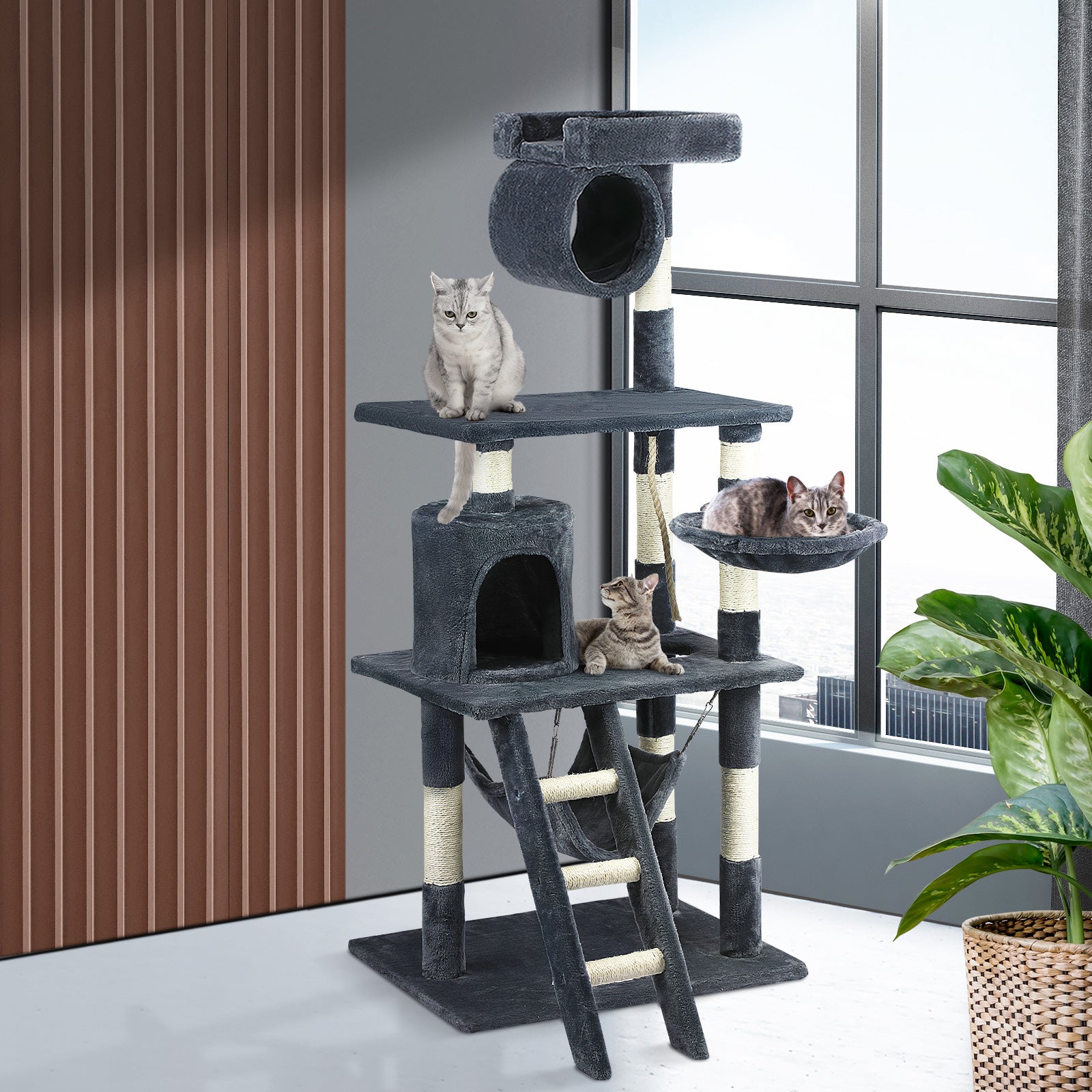 140cm Cat Tree Pet Kitty Scratching Post Scratcher House Furniture Tower Condo - Sunyee