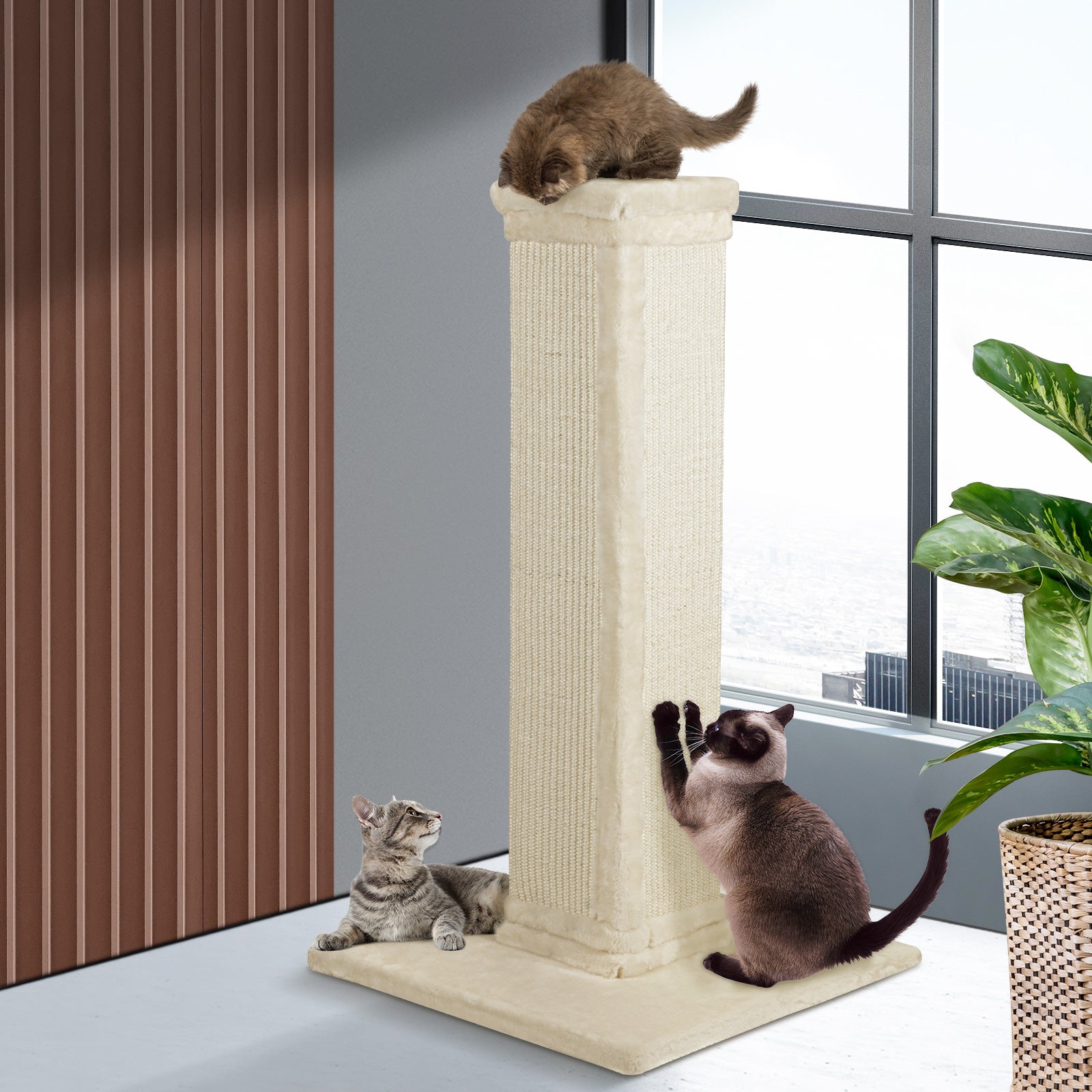 Cat Tree Scratching Post Pole Sisal Scratcher Tower Kitty Activity Stand 87cm - Sunyee