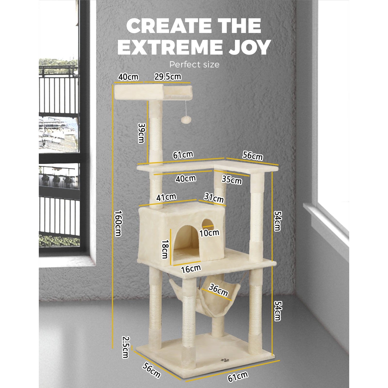 1.6M Cat Tree Scratching Post Scratcher Tower House Furniture Bed Stand Beige - Sunyee