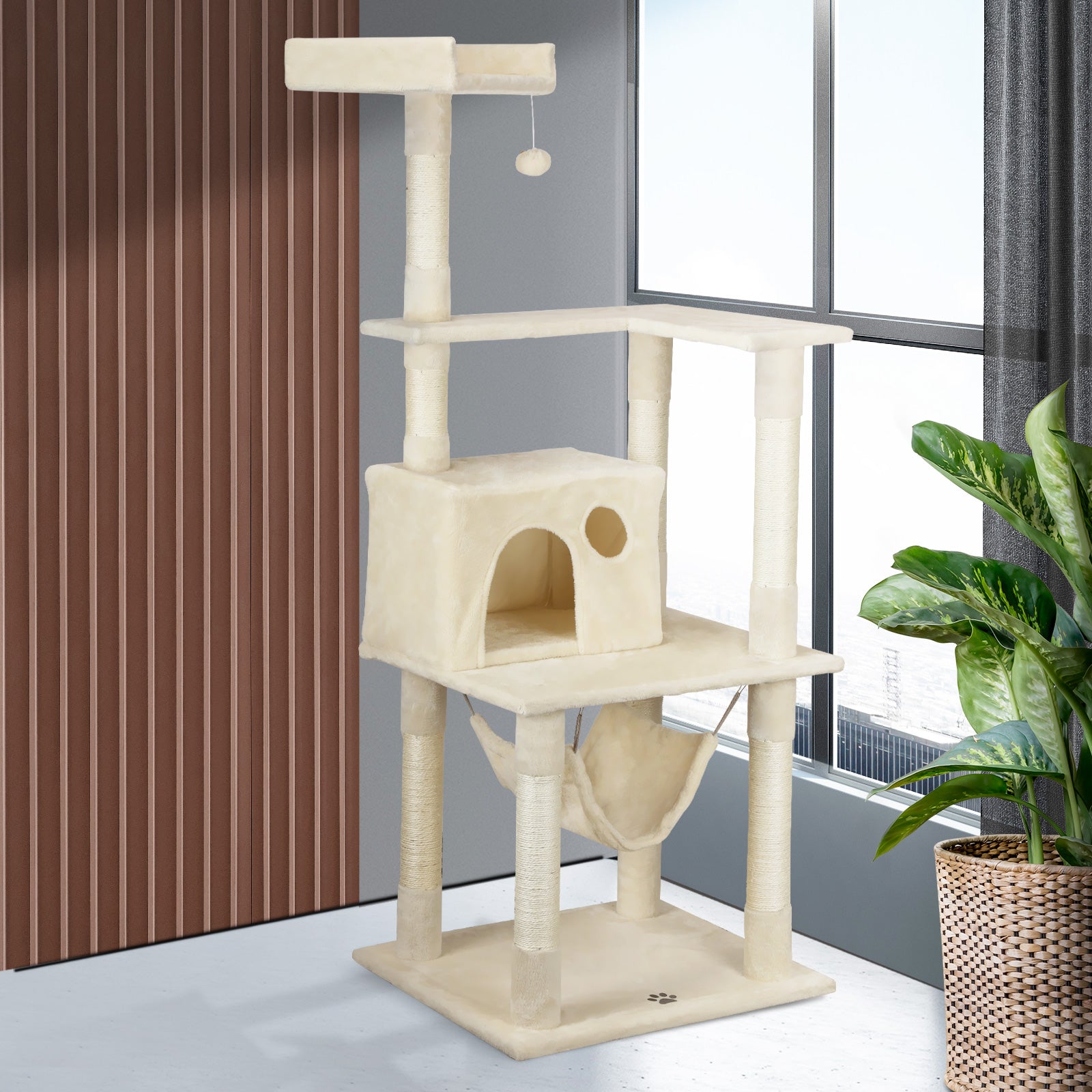1.6M Cat Tree Scratching Post Scratcher Tower House Furniture Bed Stand Beige - Sunyee