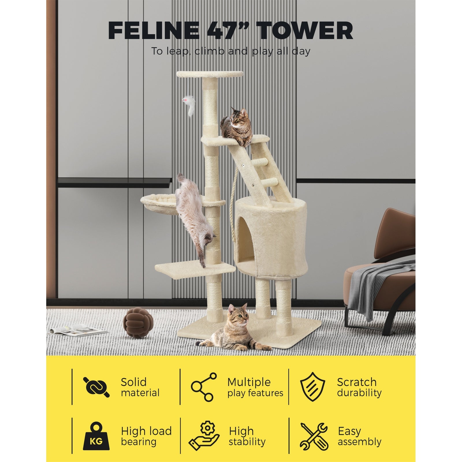 1.2M Cat Trees Scratching Post Scratcher Furniture Kitty Condo Tower House Trees - Sunyee