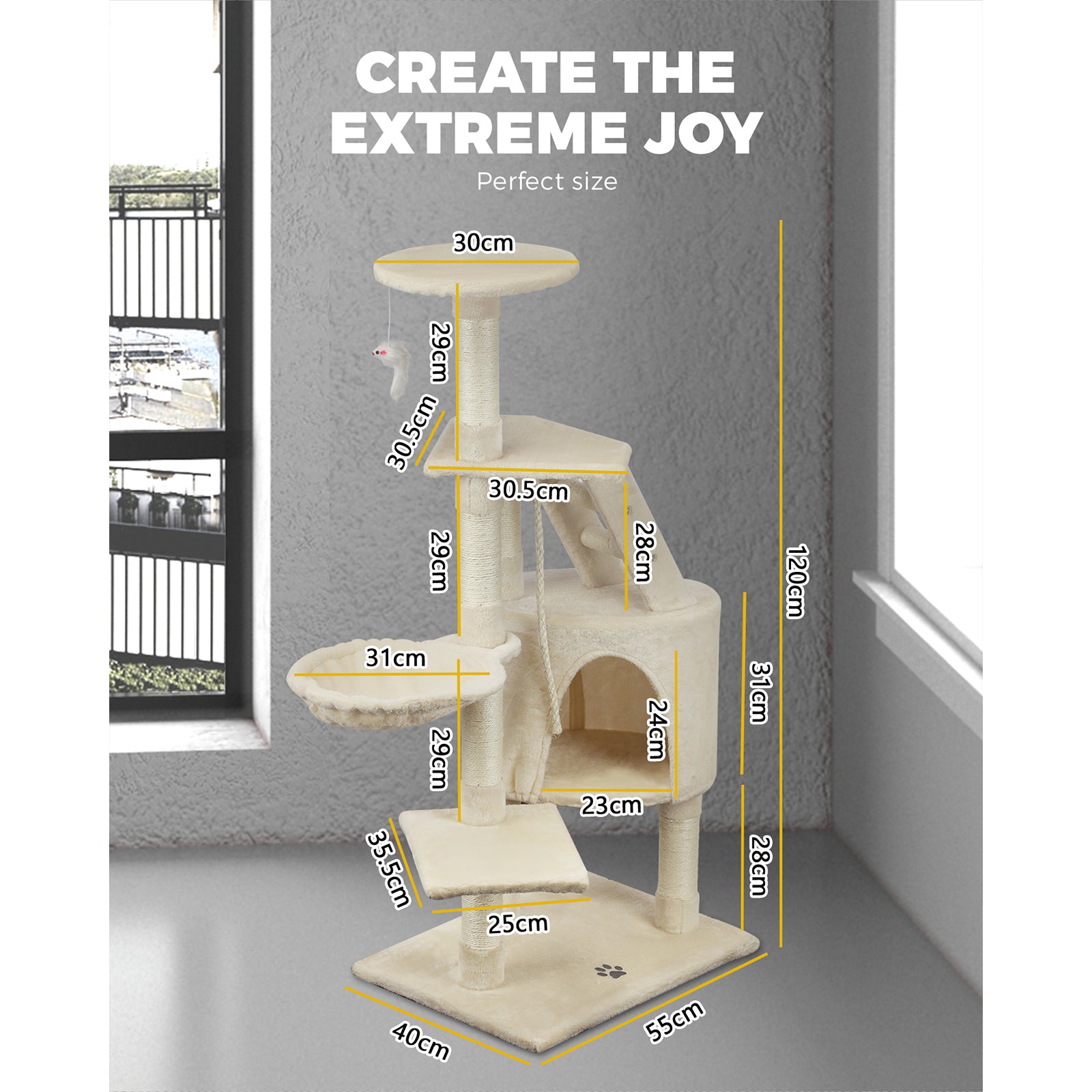 1.2M Cat Trees Scratching Post Scratcher Furniture Kitty Condo Tower House Trees - Sunyee