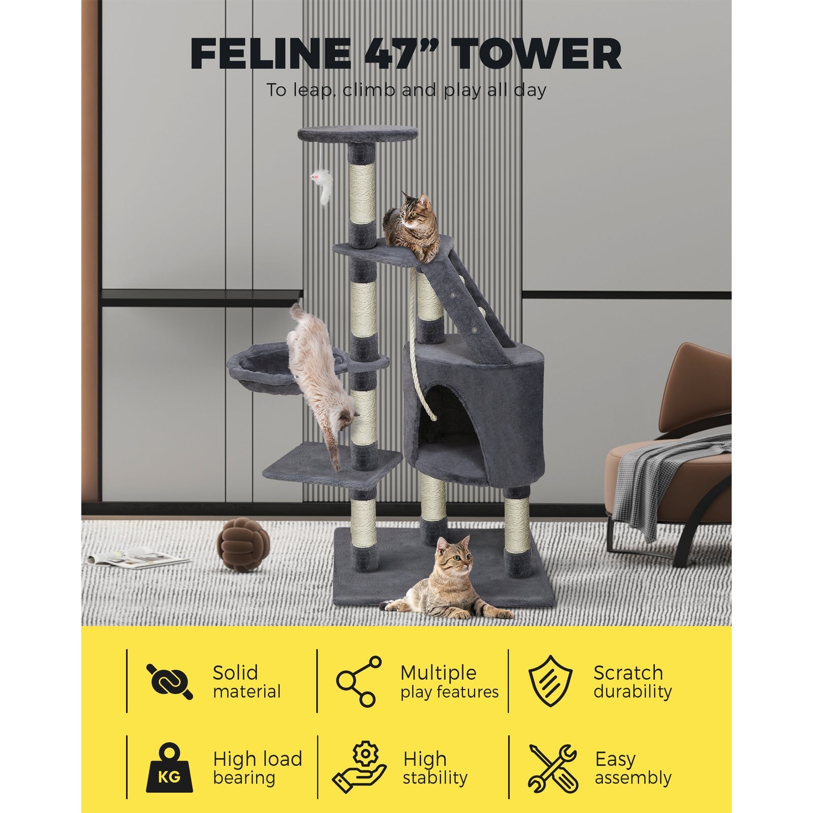 120cm Cat Trees Scratching Post Scratcher Tower Condo House Climber Tree - Sunyee