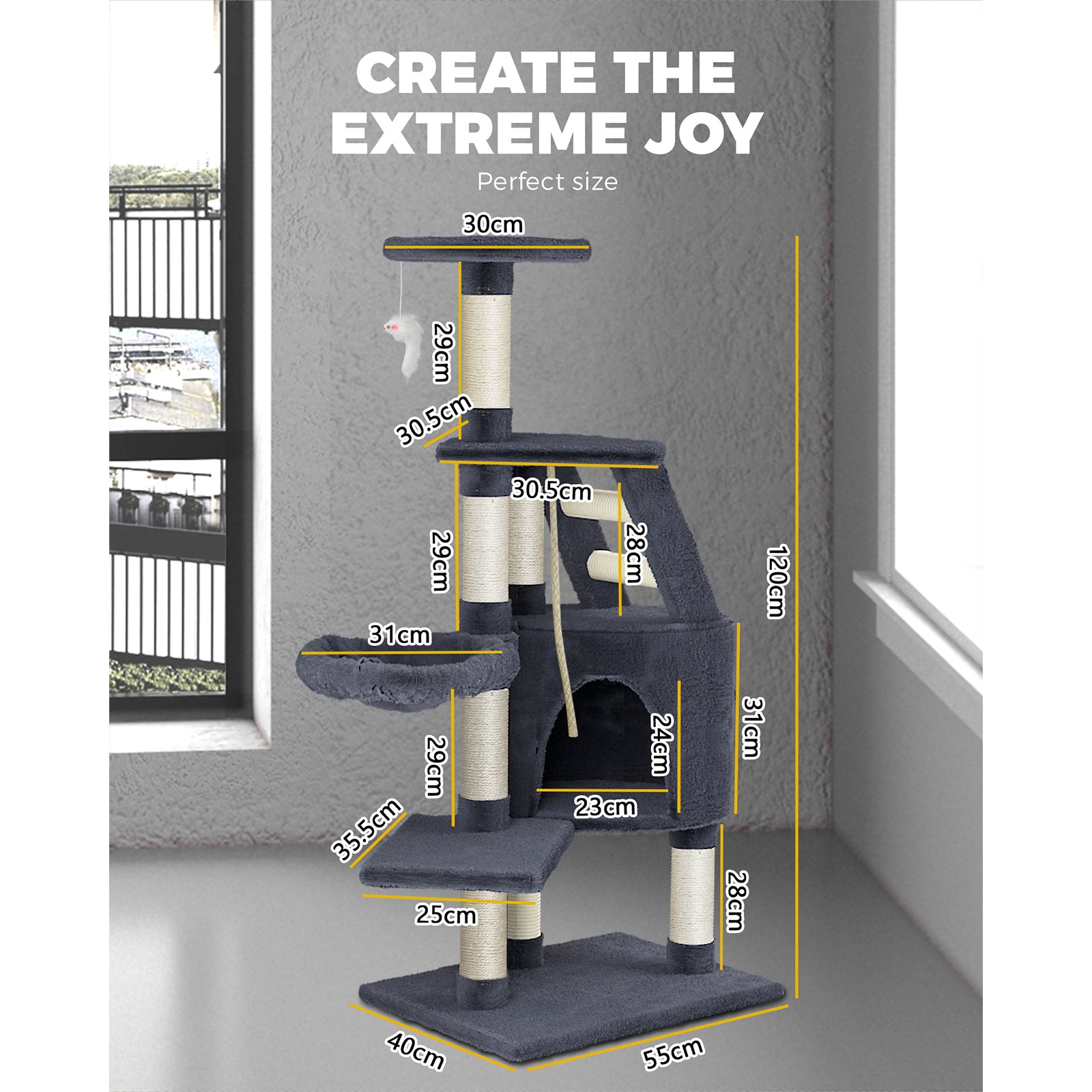 120cm Cat Trees Scratching Post Scratcher Tower Condo House Climber Tree - Sunyee