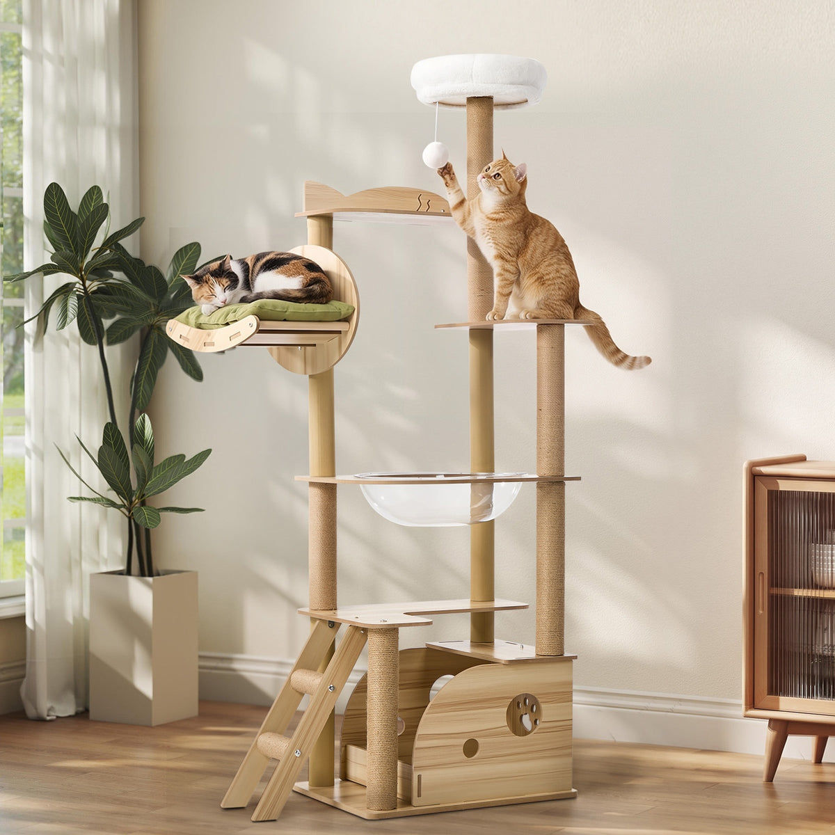 Alopet 175cm Cat Tree Tower Scratch Post Large Multi-Level Condo Clear Capsule