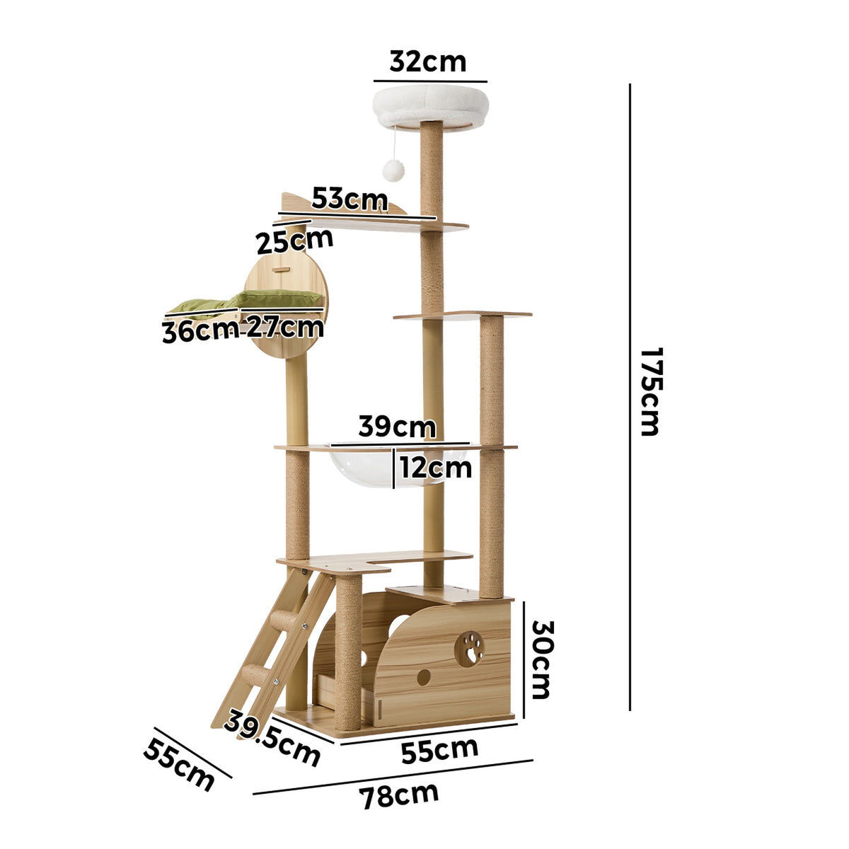 Alopet 175cm Cat Tree Tower Scratch Post Large Multi-Level Condo Clear Capsule