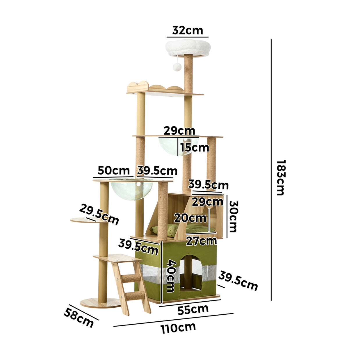 Alopet 183cm Cat Tree Tower Large Multi-Level Condo Capsule Bowl Scratching Post