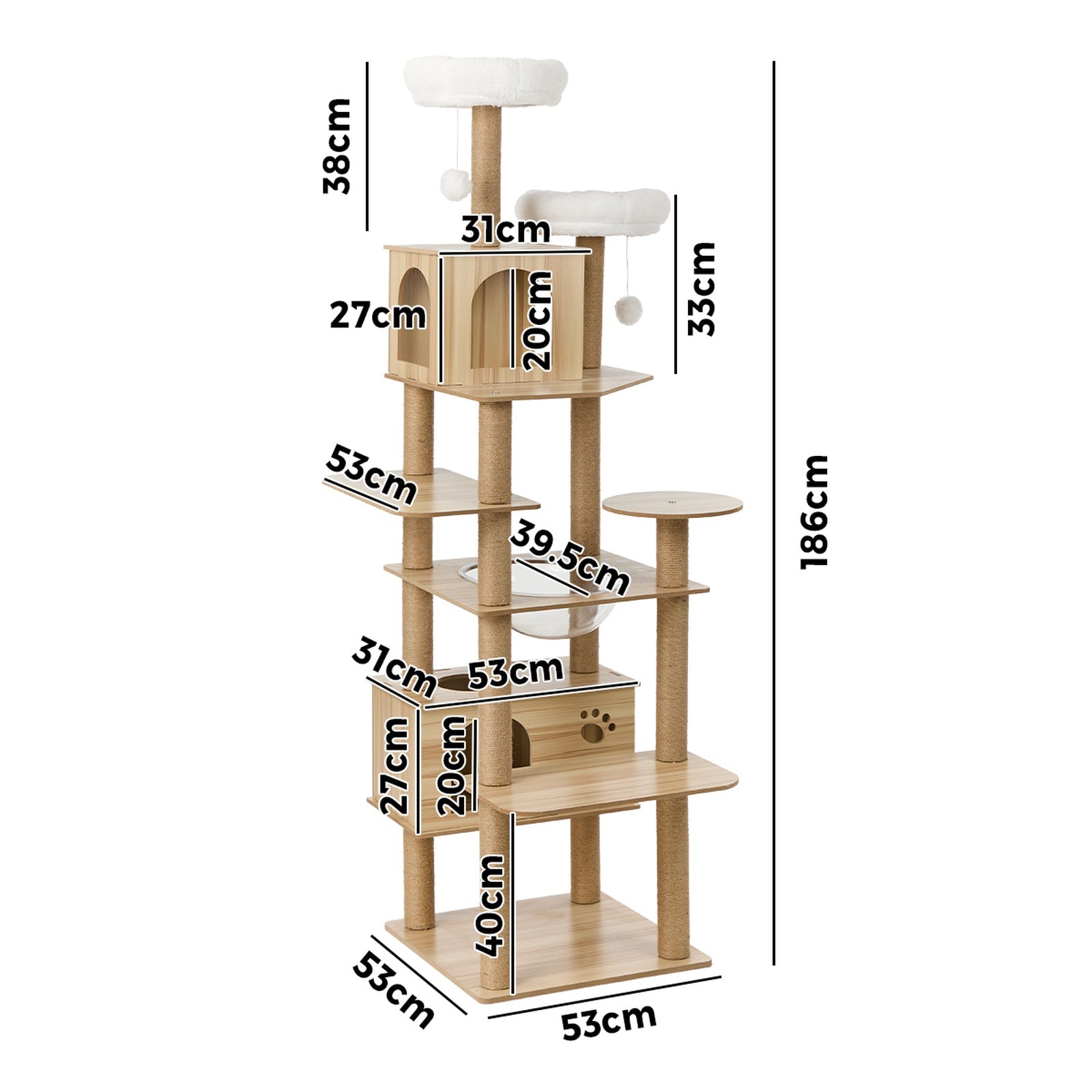 Alopet Cat Tree Tower Scratching Post Scratcher Cats Condo House Bed Wood 186cm - Sunyee