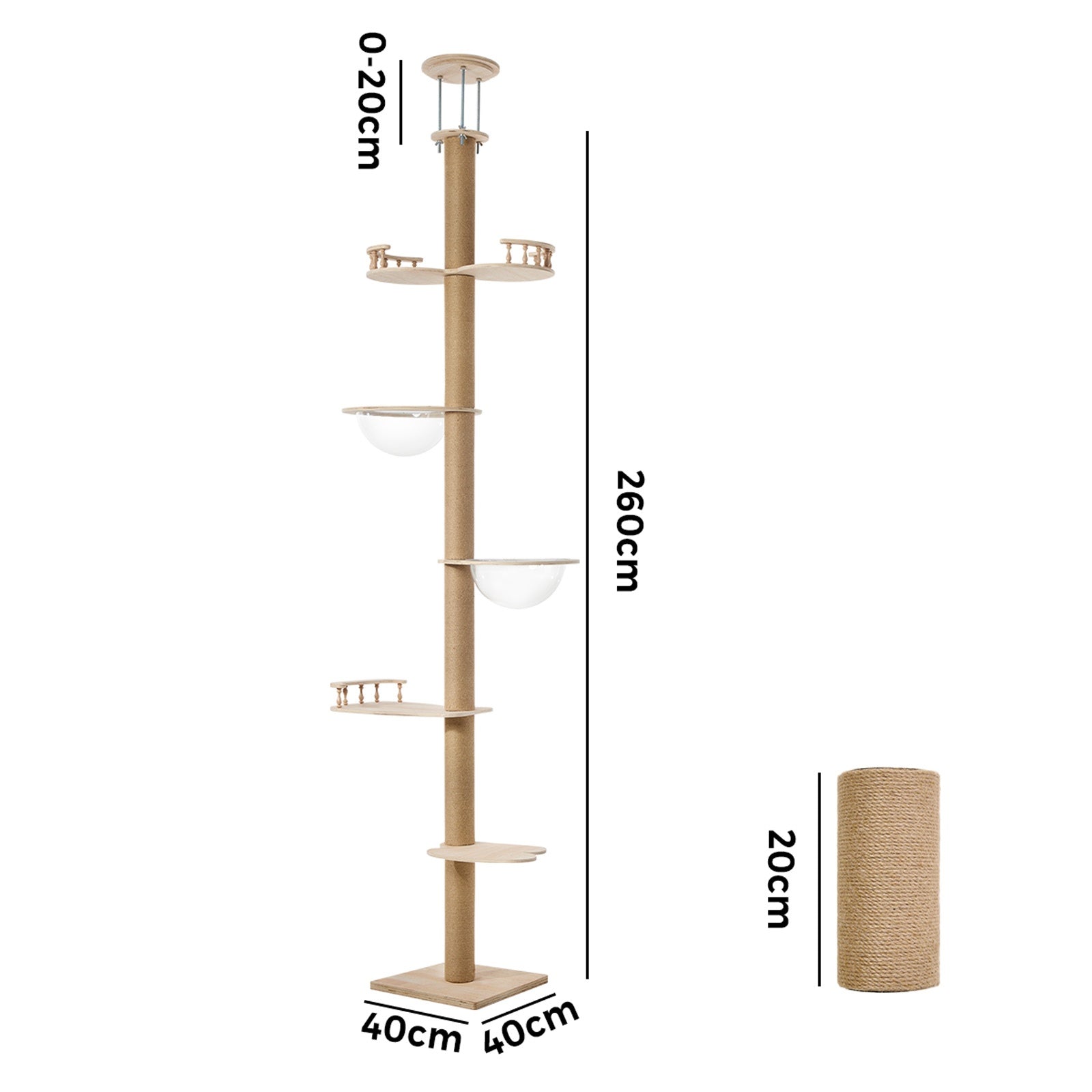 Alopet Cat Tree Wood Tower Scratching 300cm Post Scratcher Floor to Ceiling - Sunyee