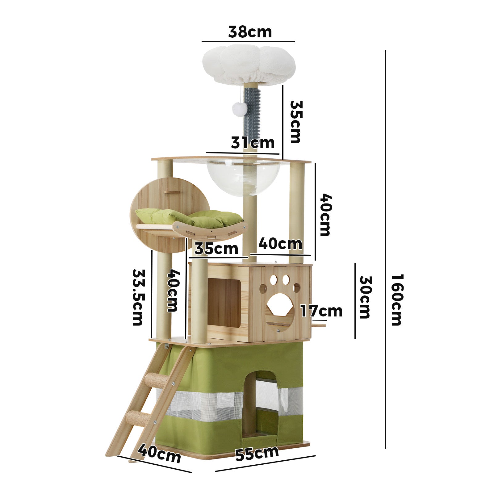 Alopet Cat Tree Tower Scratching Post Scratcher 160cm Condo House Bed Furniture - Sunyee