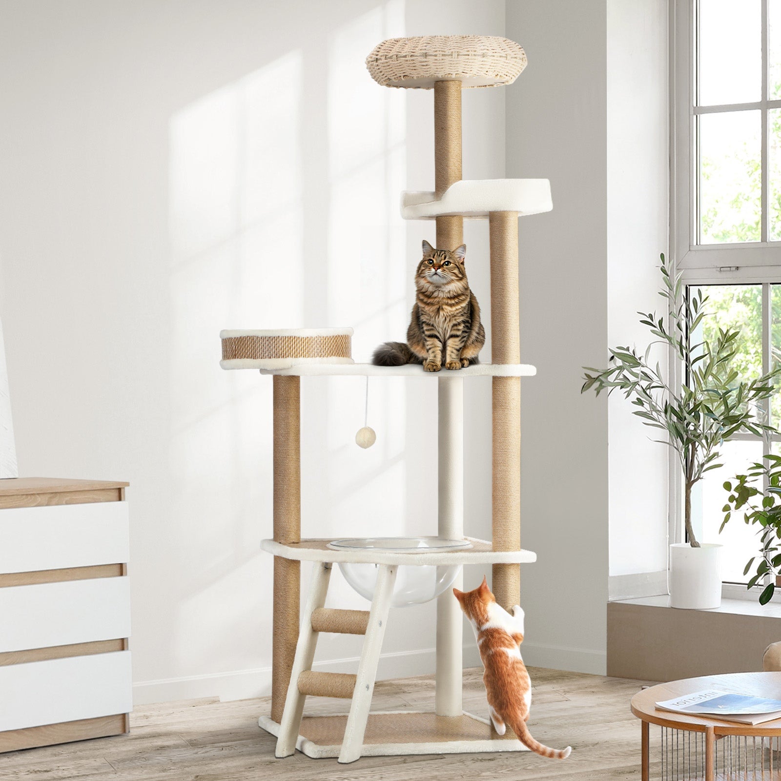 Alopet Cat Tree Tower Rattan Scratching Post Scratcher Cats Condo House - Sunyee