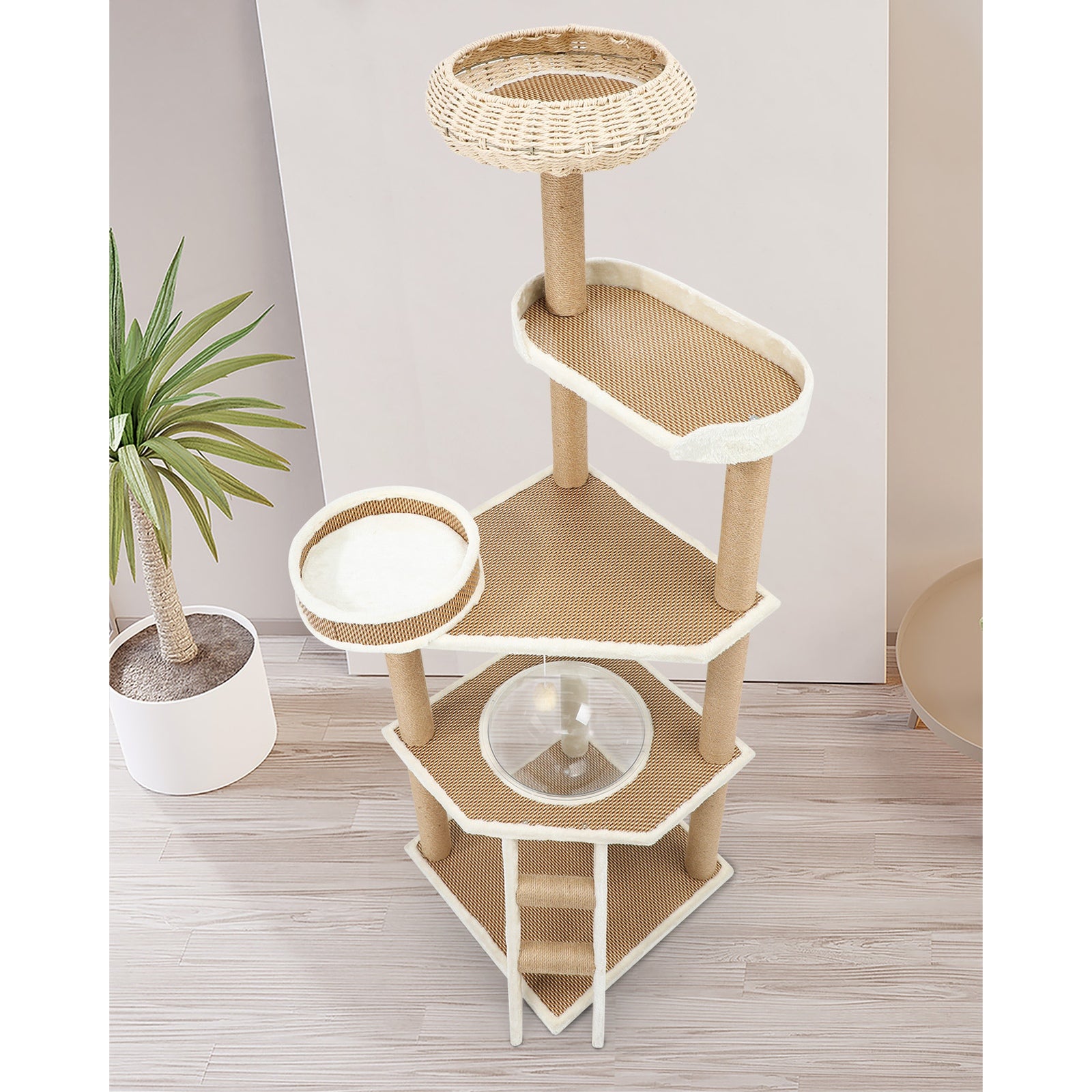 Alopet Cat Tree Tower Rattan Scratching Post Scratcher Cats Condo House 153cm - Sunyee