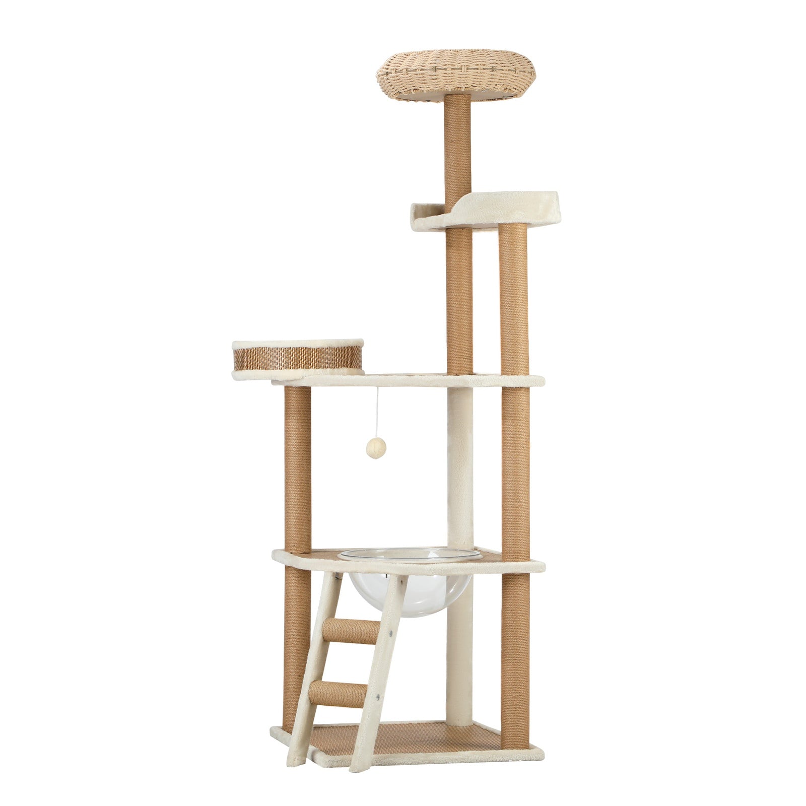 Alopet Cat Tree Tower Rattan Scratching Post Scratcher Cats Condo House 153cm - Sunyee
