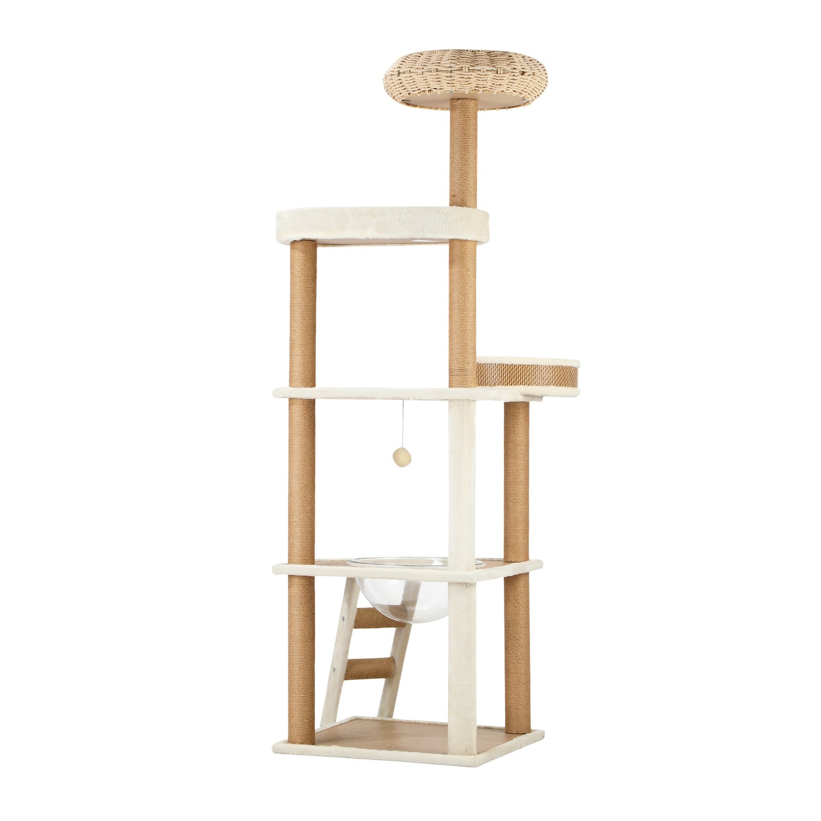 Alopet Cat Tree Tower Rattan Scratching Post Scratcher Cats Condo House 153cm - Sunyee
