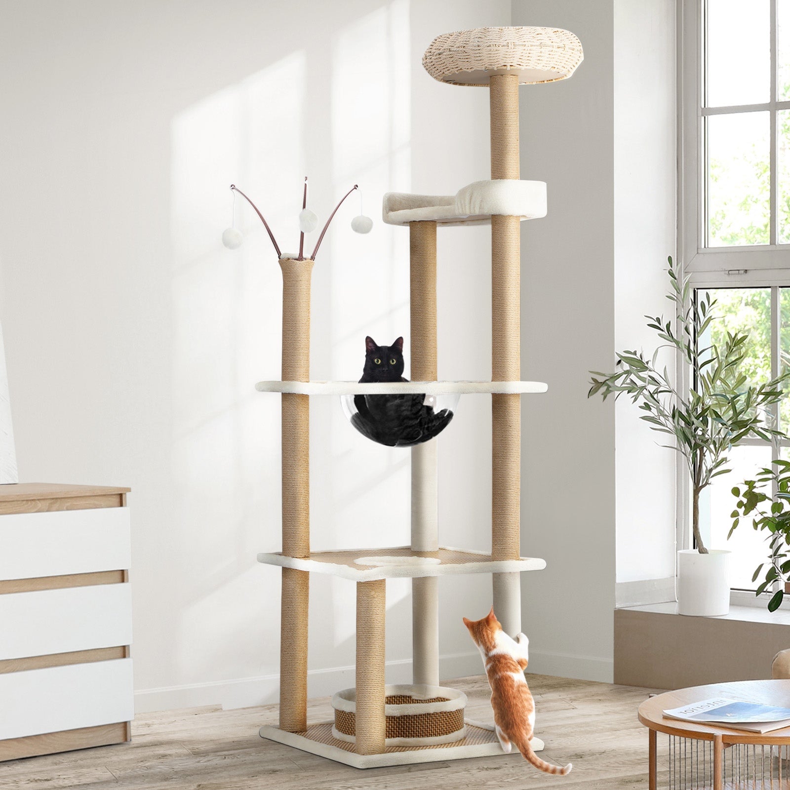 Alopet Cat Tree Tower Rattan Scratching Post Scratcher Cats Condo House - Sunyee