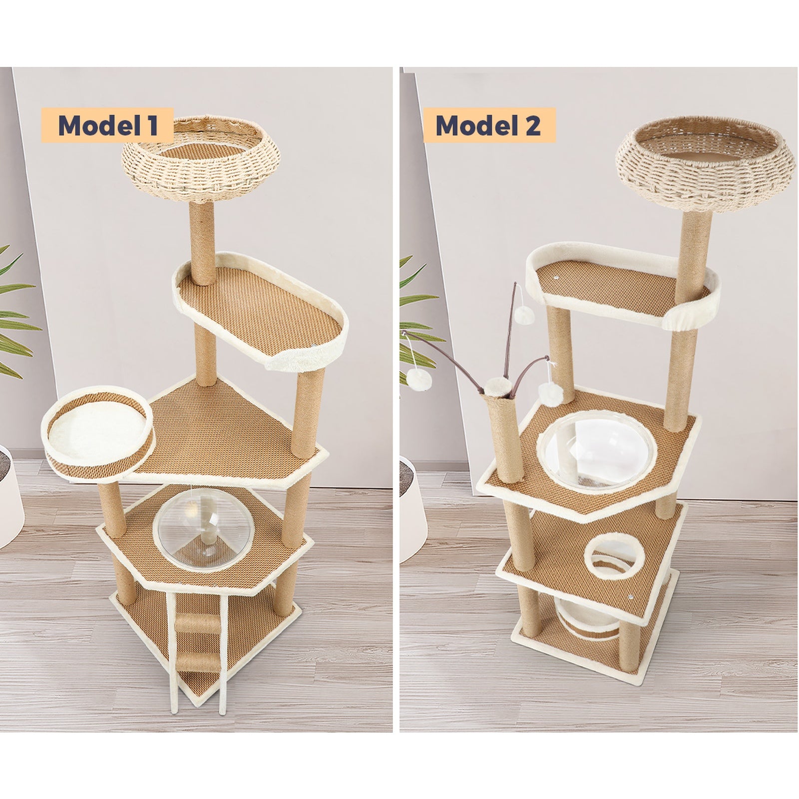 Alopet Cat Tree Tower Rattan Scratching Post Scratcher Cats Condo House - Sunyee