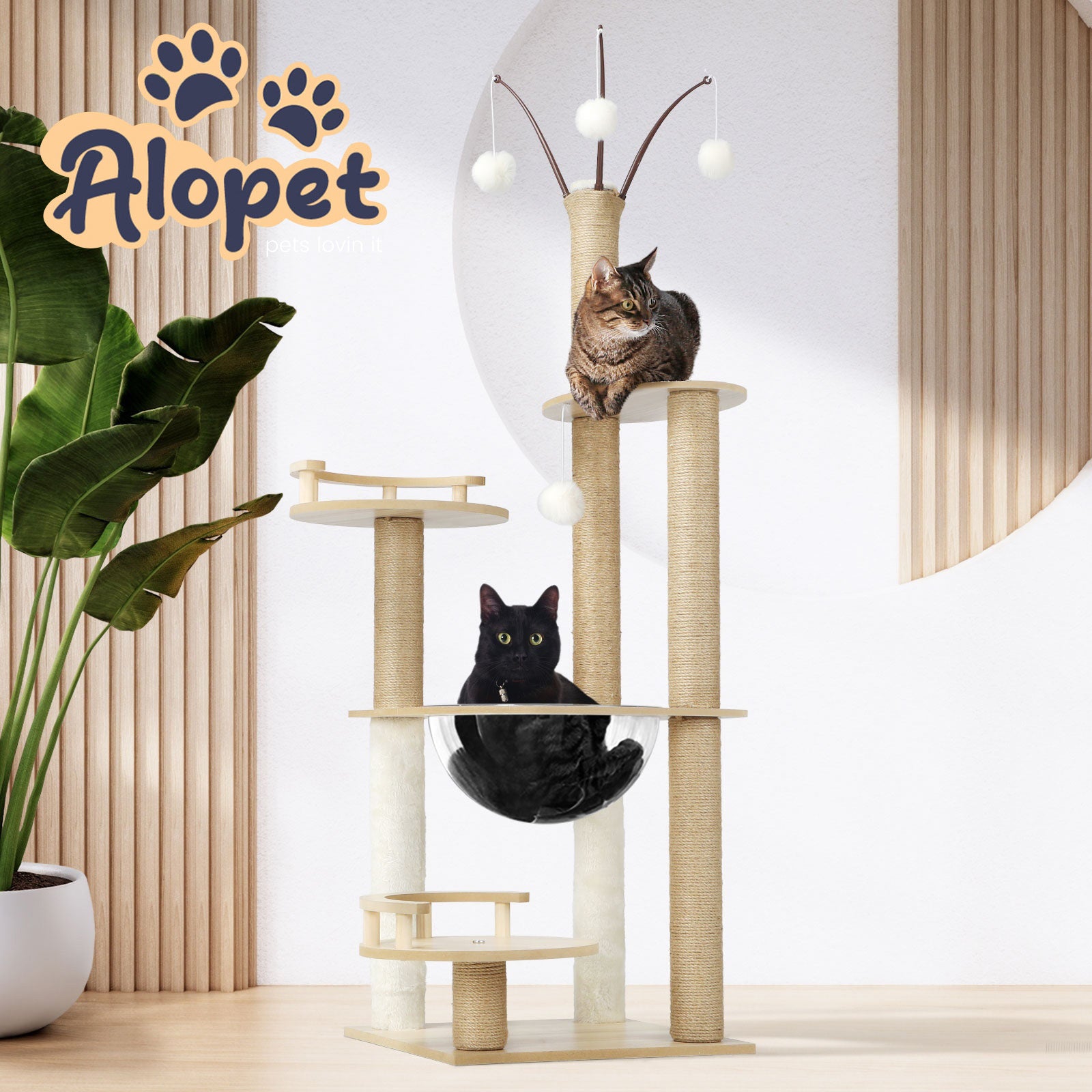 Alopet Cat Tree Tower Scratching Post Scratcher Cats Condo House Bed Wood 132cm - Sunyee