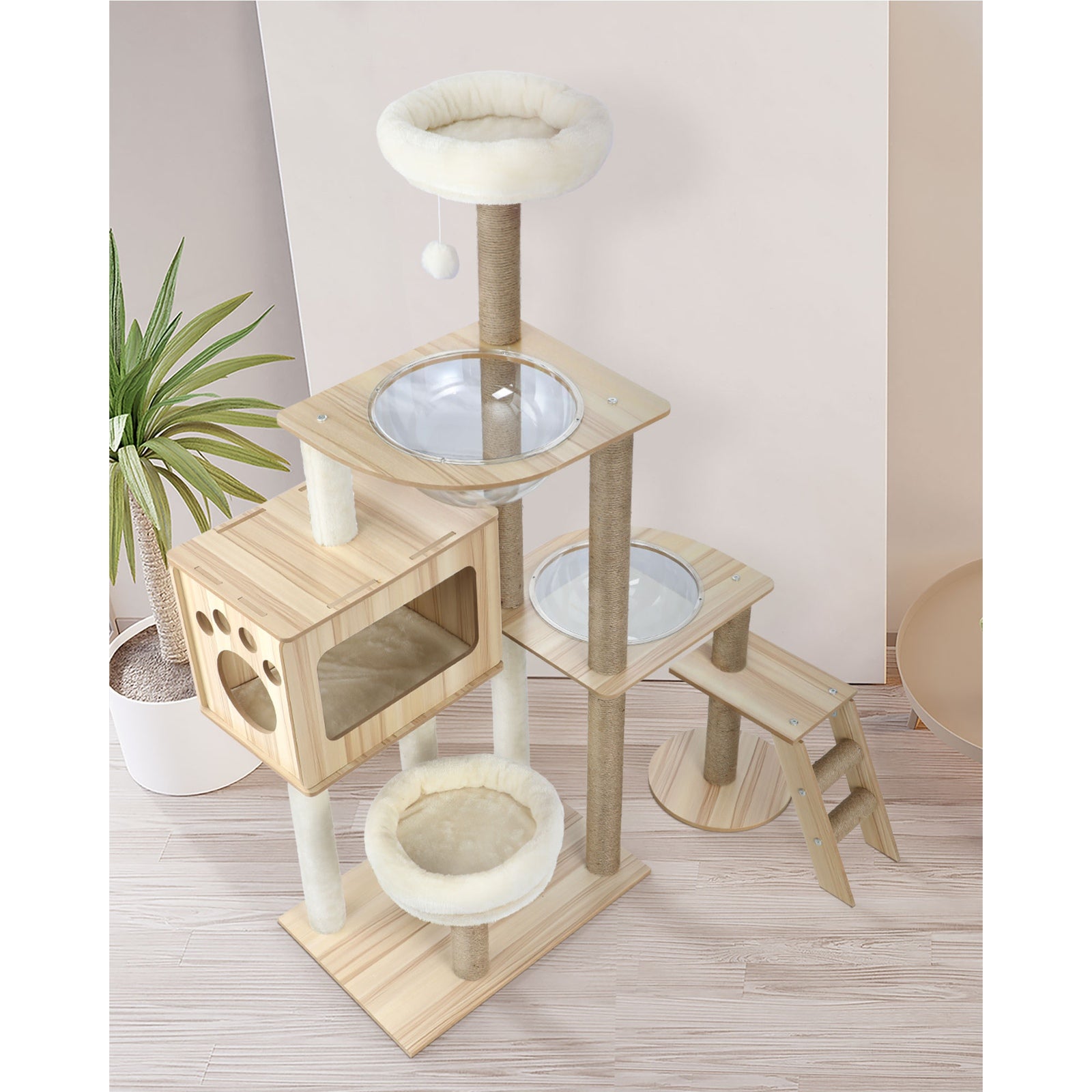 Alopet Cat Tree Tower Scratching Post Scratcher Cats Condo House Bed Wood 142cm - Sunyee