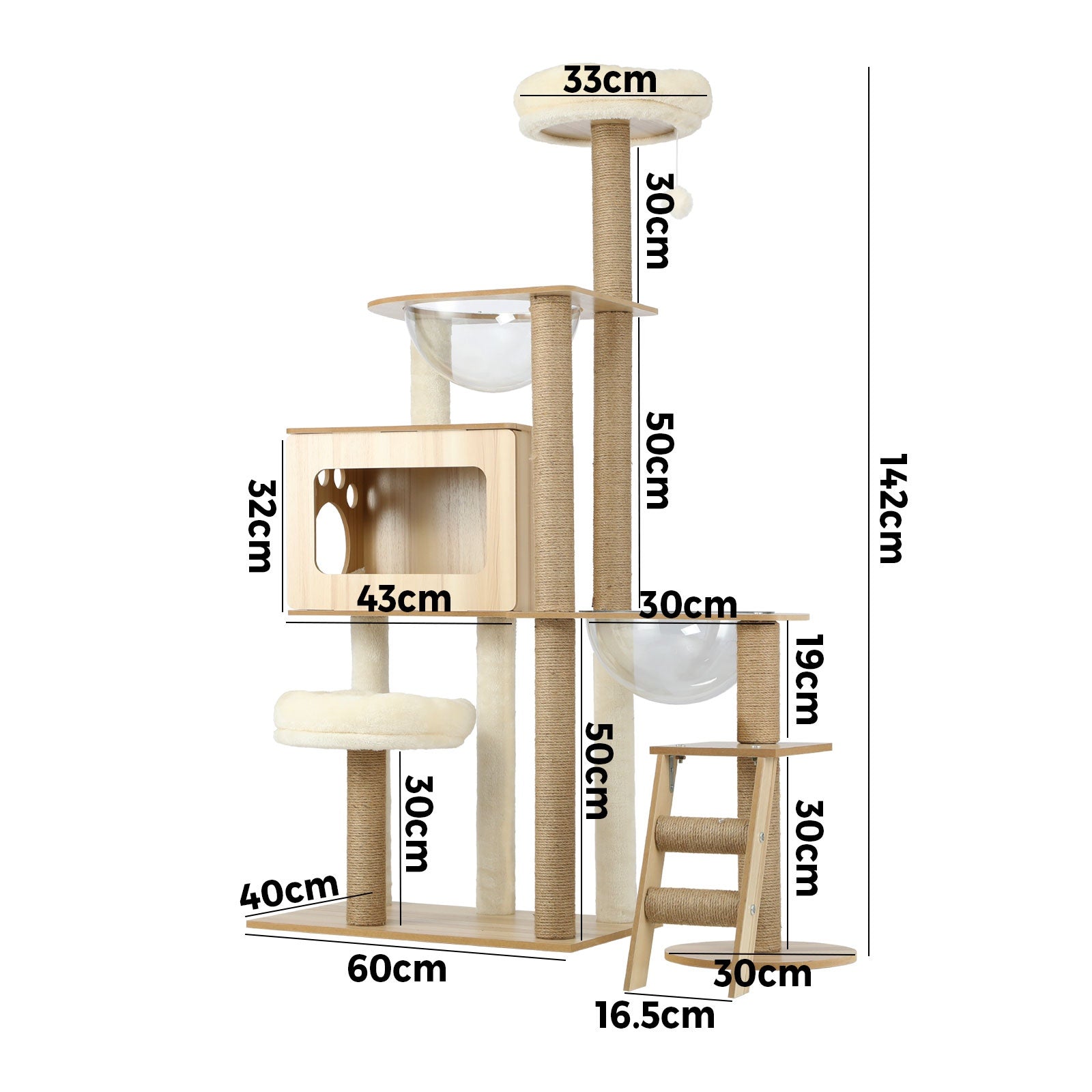 Alopet Cat Tree Tower Scratching Post Scratcher Cats Condo House Bed Wood 142cm - Sunyee