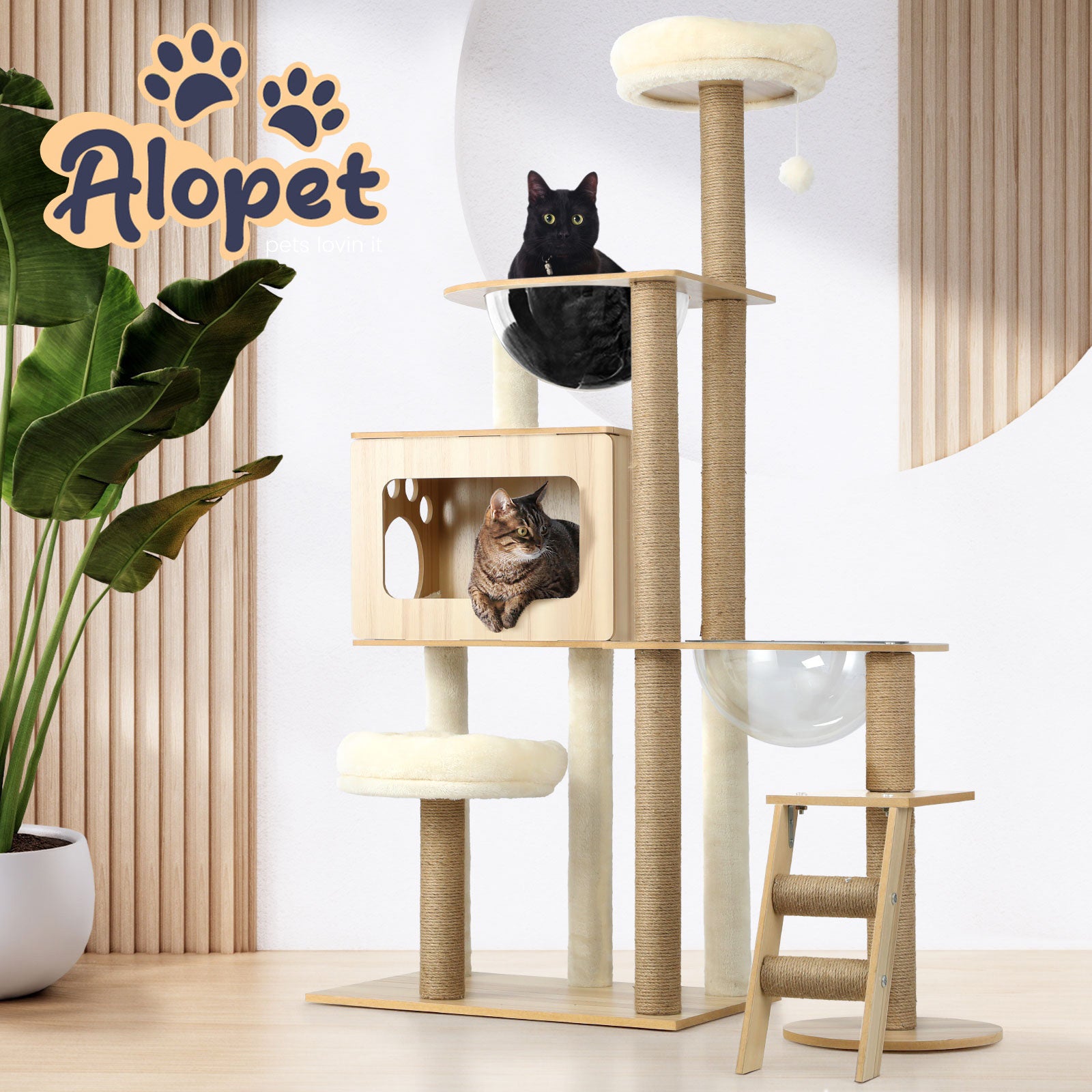 Alopet Cat Tree Tower Scratching Post Scratcher Cats Condo House Bed Wood 142cm - Sunyee