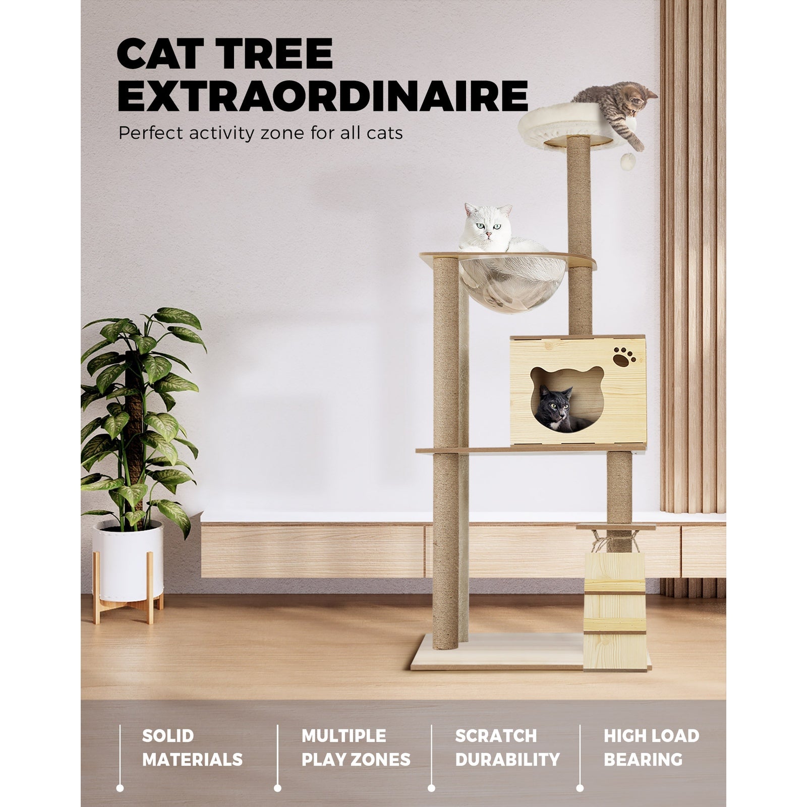 Alopet Cat Tree Trees Wooden Scratching Post Scratcher Tower Condo Pet Furniture - Sunyee