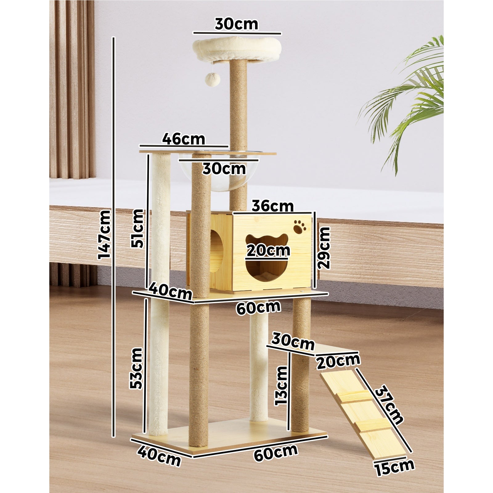 Alopet Cat Tree Trees Wooden Scratching Post Scratcher Tower Condo Pet Furniture - Sunyee
