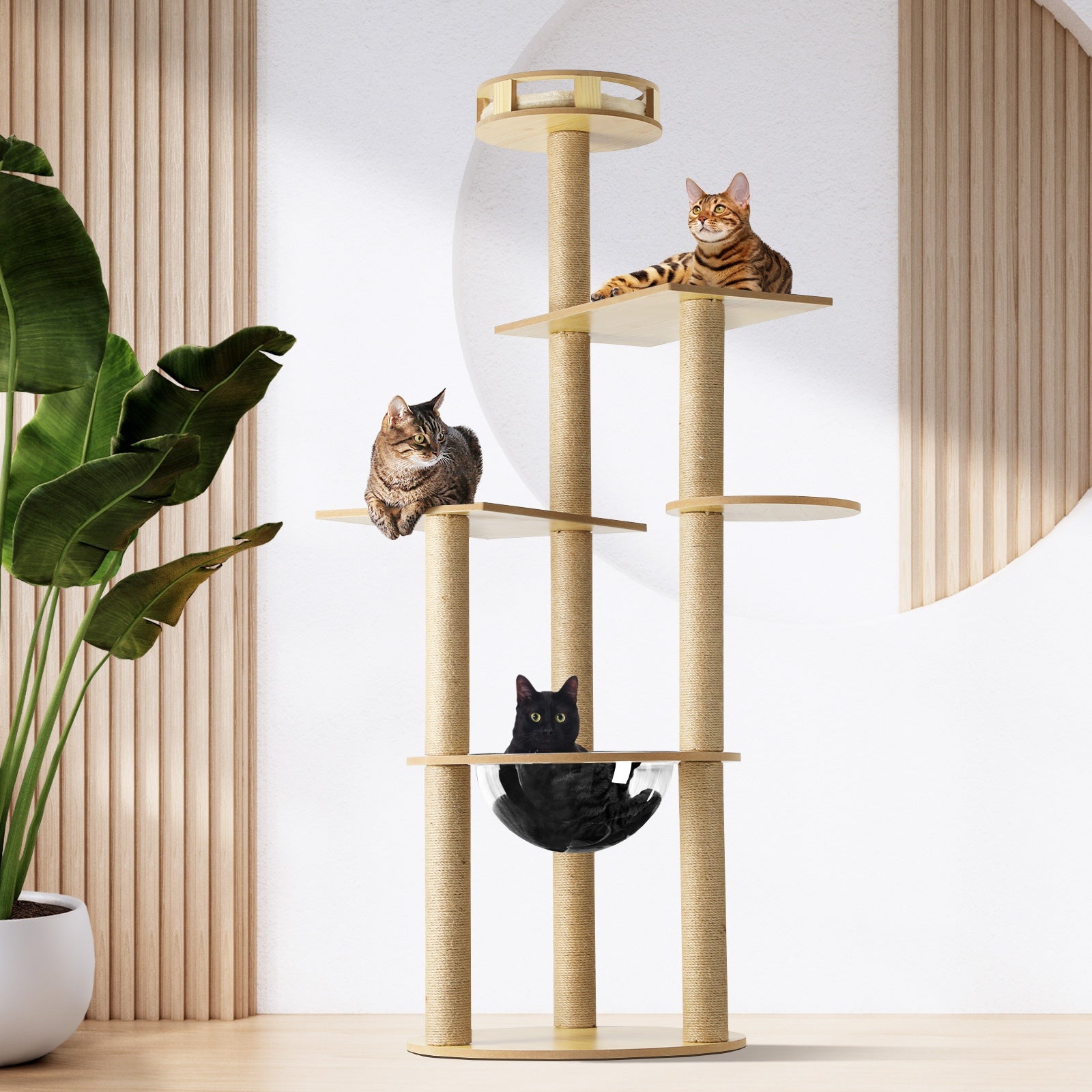 Alopet Cat Tree Scratching Post Scratcher Cats Tower Wood Condo Toys House 148cm - Sunyee