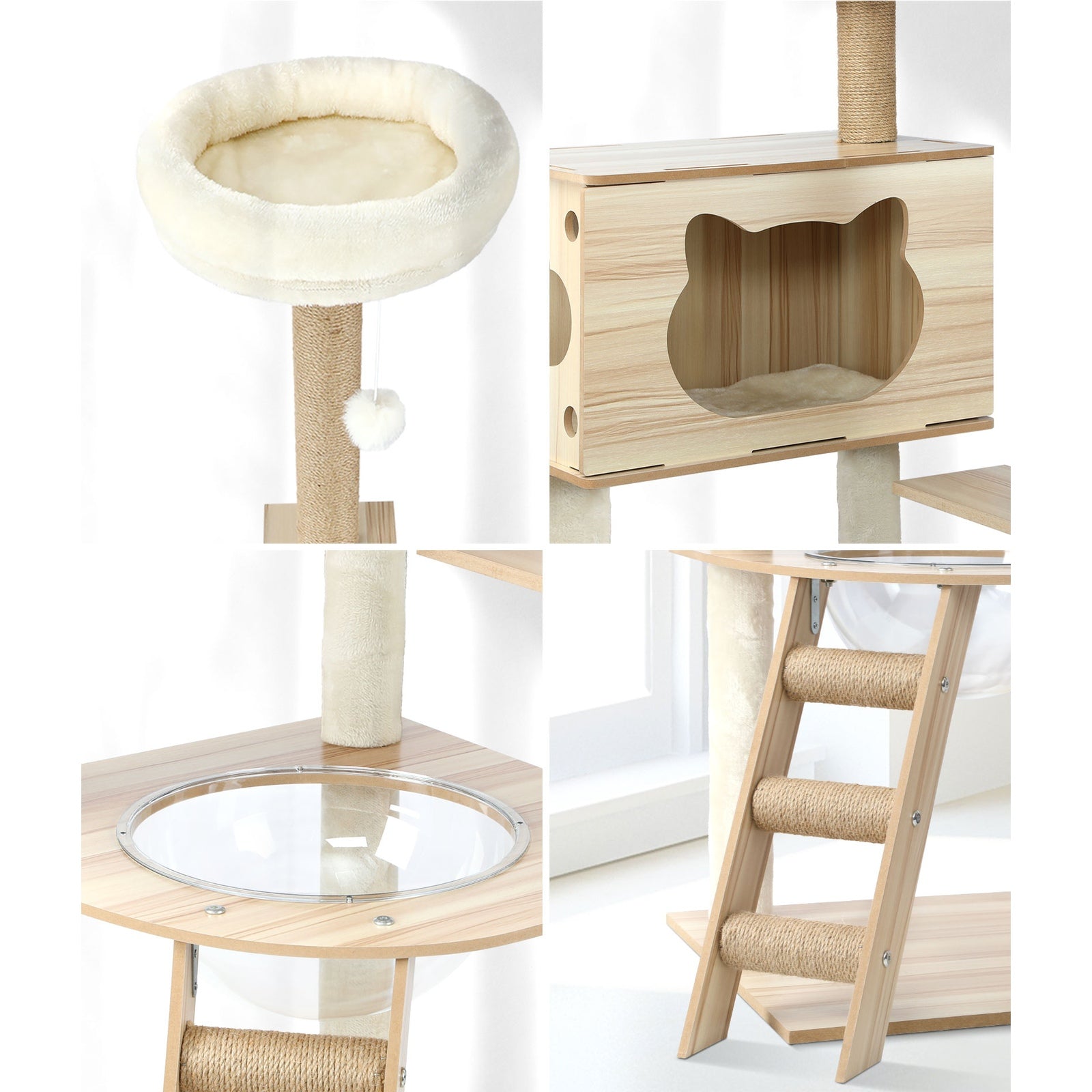 Alopet Cat Tree Scratching Post Scratcher Tower Wood Condo House Beds Furniture - Sunyee