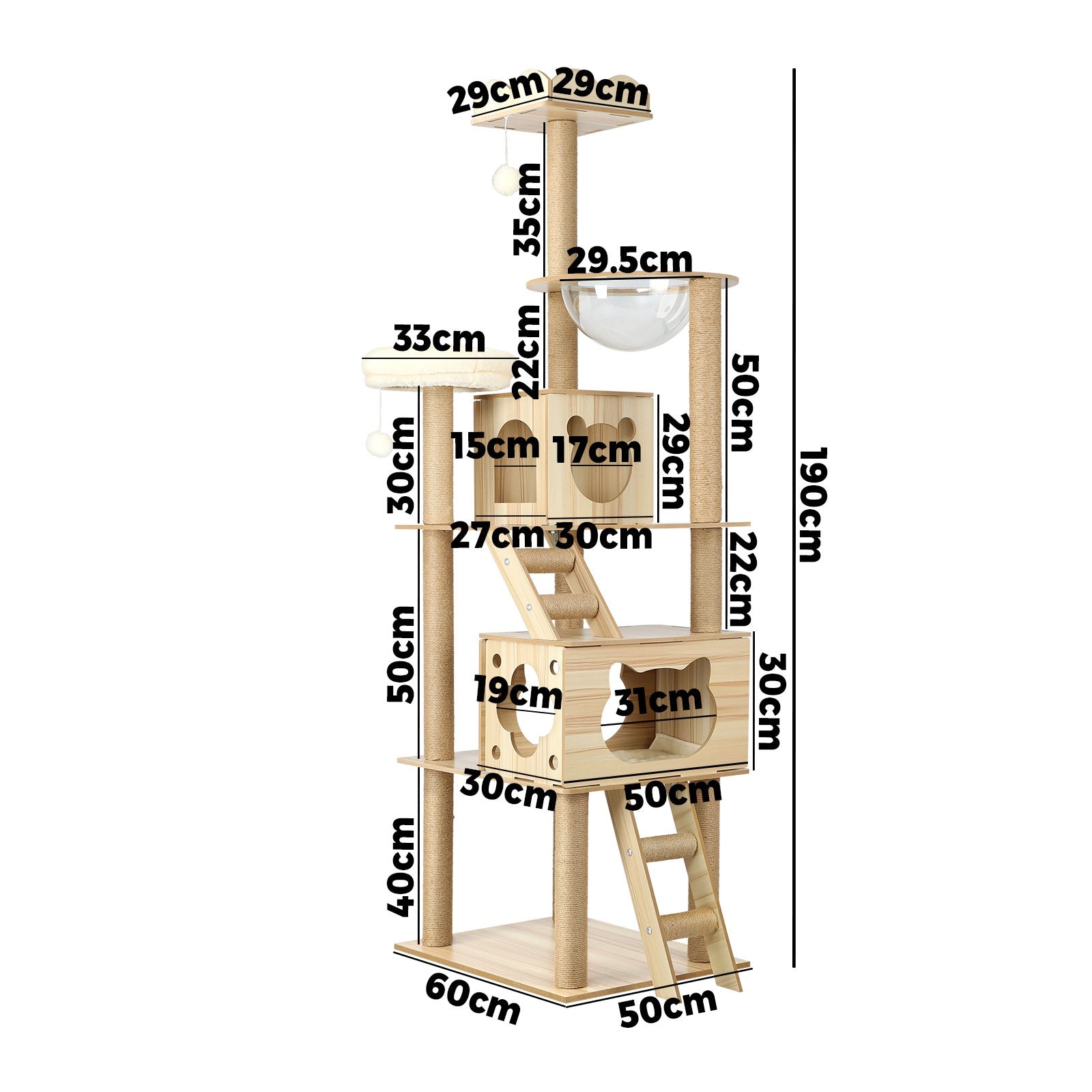 Alopet Cat Tree Scratching Post Scratcher Tower Wood Condo House Bed Large 190CM - Sunyee
