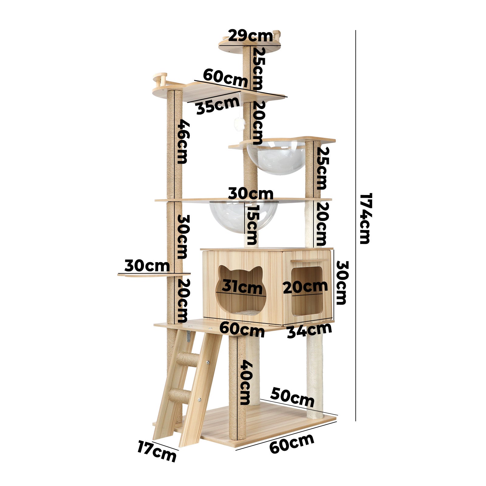 Alopet Cat Tree Scratching Post Scratcher Tower Wood Condo House Bed Large 174CM - Sunyee
