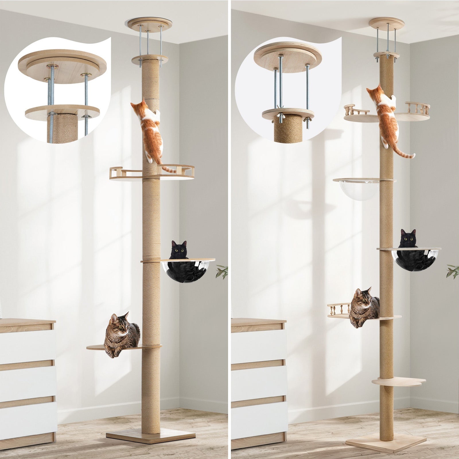 Alopet Cat Tree Wood Tower Scratching 270-300cm Post Scratcher Floor to Ceiling - Sunyee