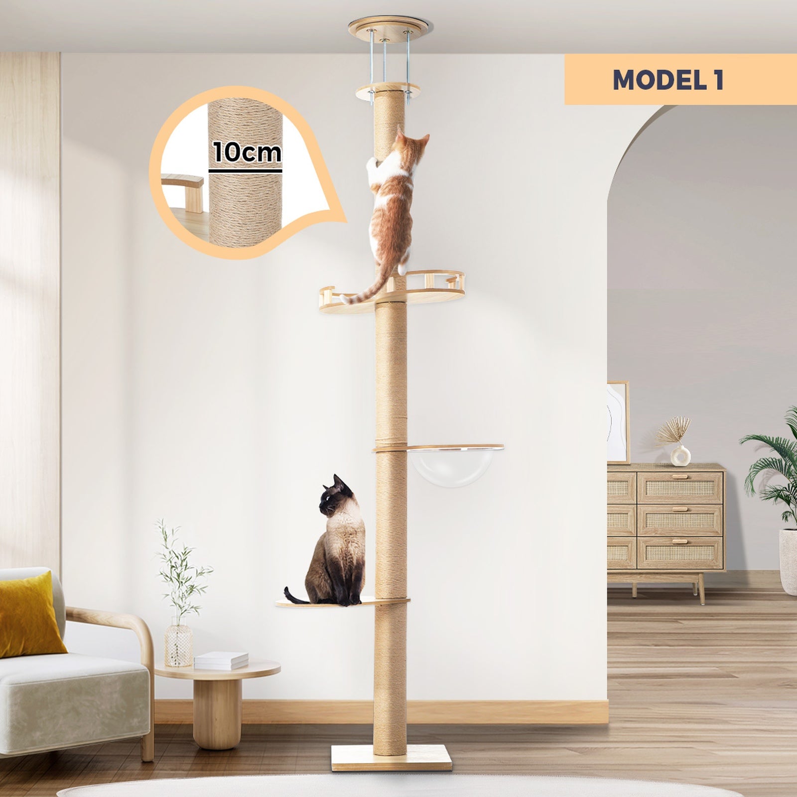 Alopet Cat Tree Wood Tower Scratching 270-300cm Post Scratcher Floor to Ceiling - Sunyee