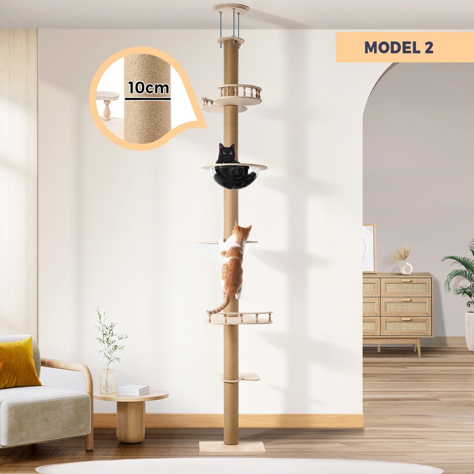 Alopet Cat Tree Wood Tower Scratching 270-300cm Post Scratcher Floor to Ceiling - Sunyee