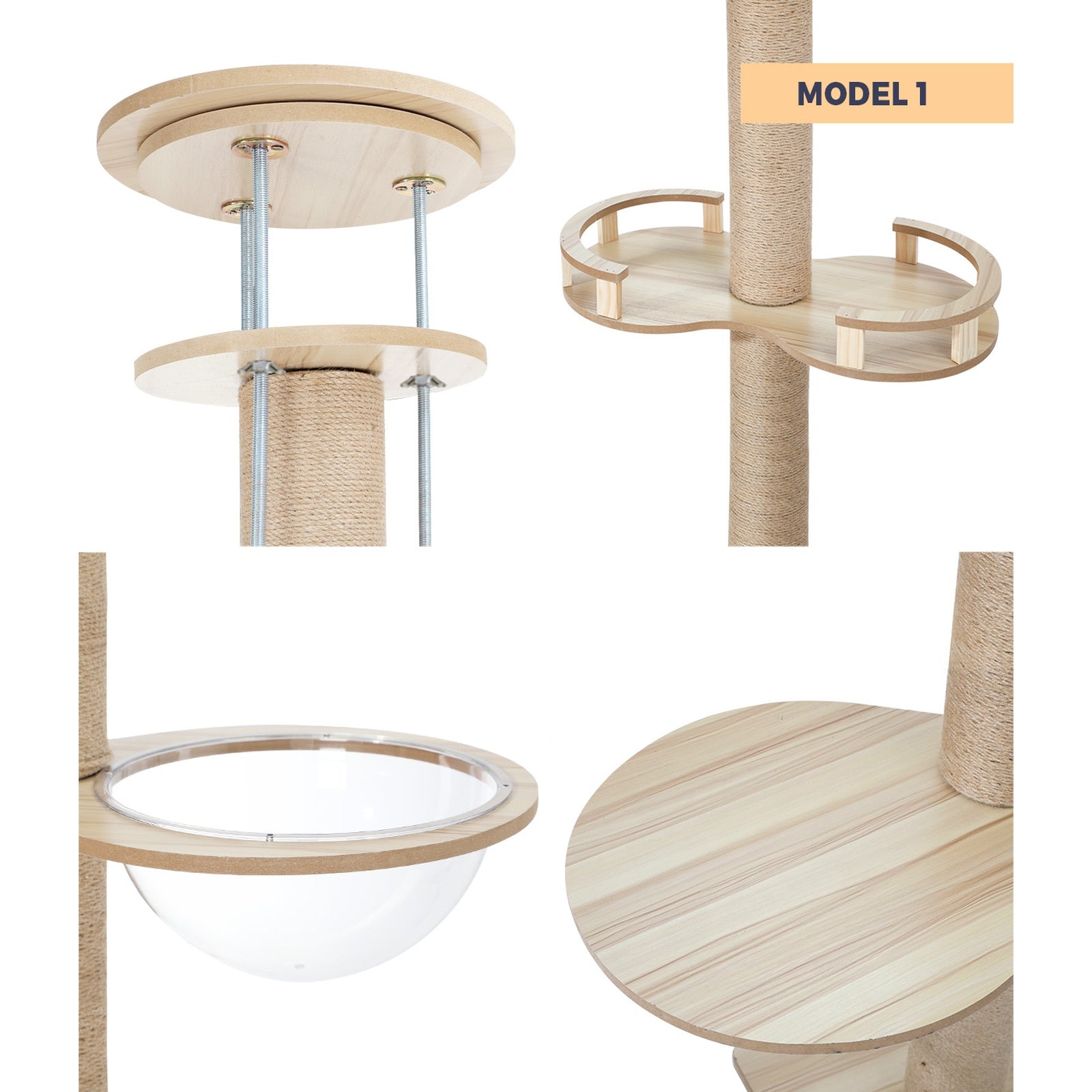 Alopet Cat Tree Wood Tower Scratching 270-300cm Post Scratcher Floor to Ceiling - Sunyee