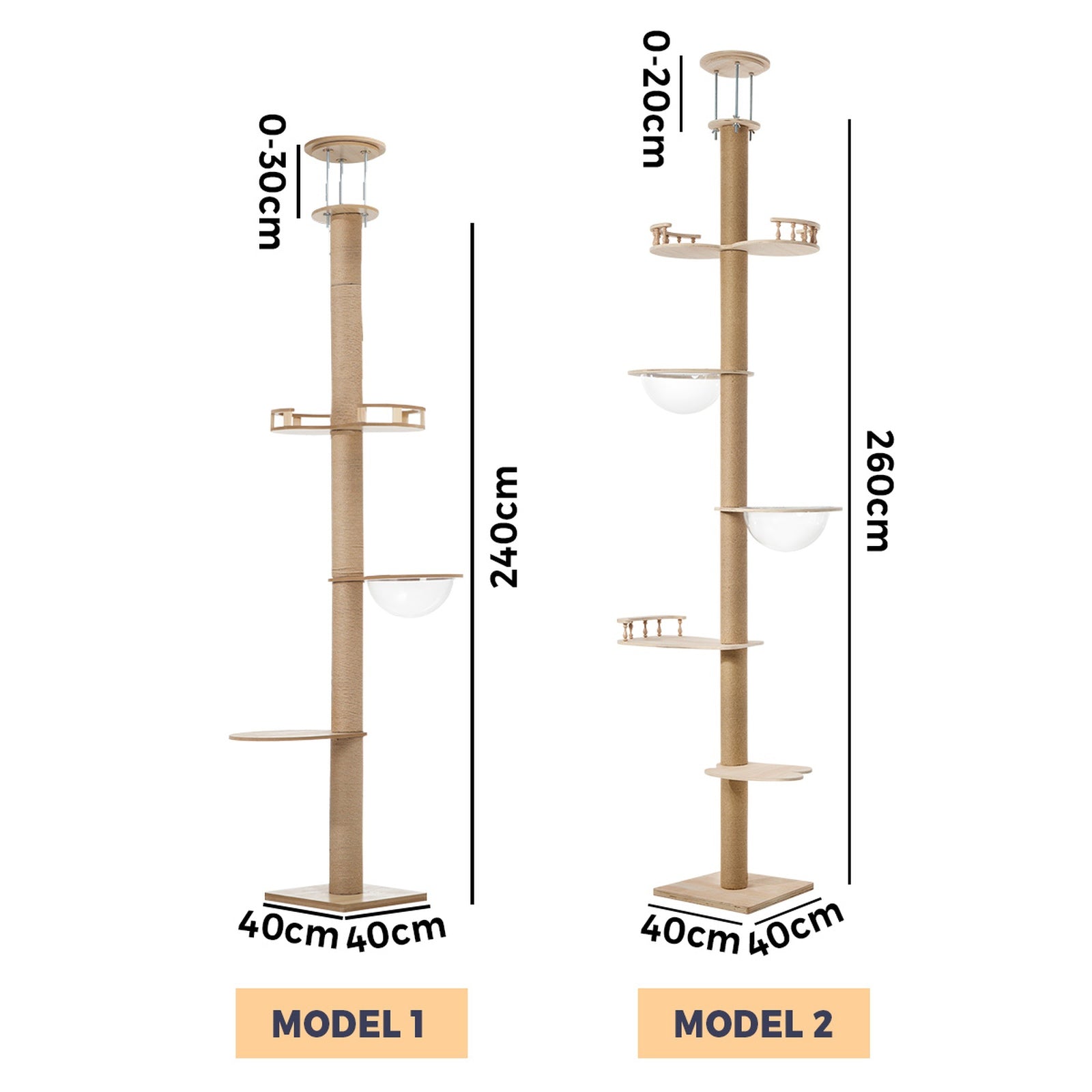 Alopet Cat Tree Wood Tower Scratching 270-300cm Post Scratcher Floor to Ceiling - Sunyee