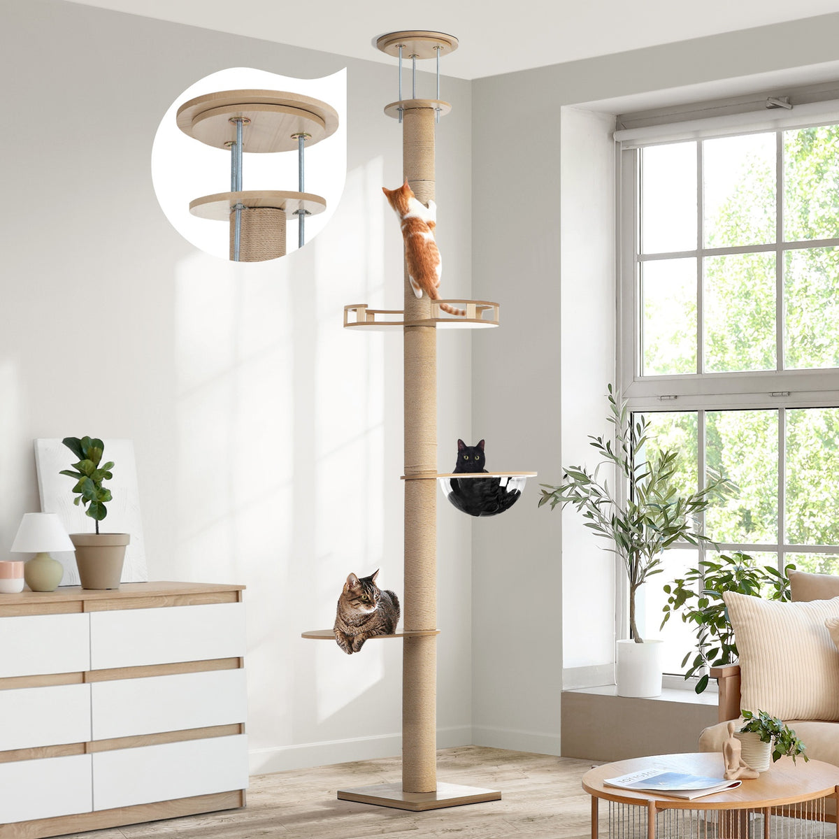 Alopet Cat Tree Wood Tower Scratching 270cm Post Scratcher Floor to Ceiling - Sunyee