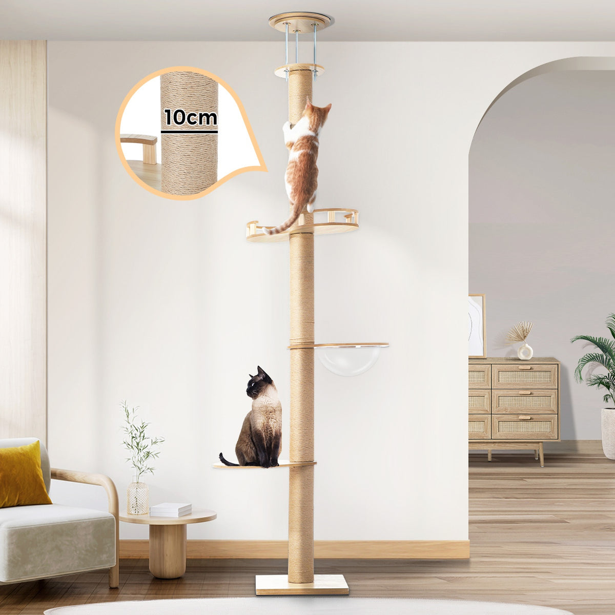 Alopet Cat Tree Wood Tower Scratching 270cm Post Scratcher Floor to Ceiling - Sunyee