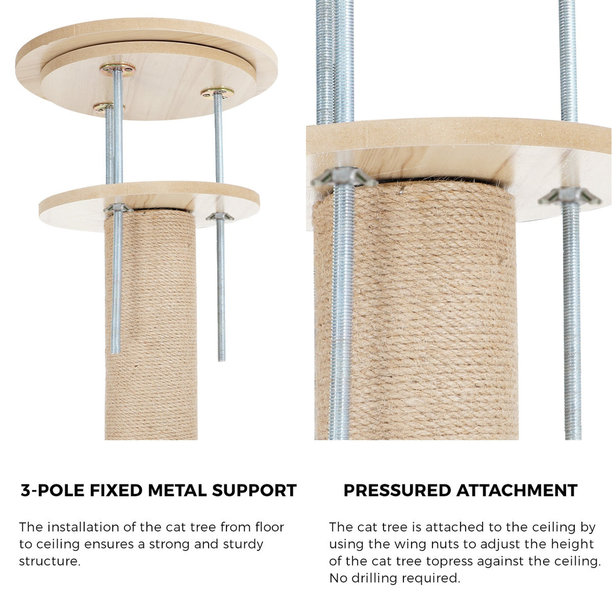 Alopet Cat Tree Wood Tower Scratching 270cm Post Scratcher Floor to Ceiling - Sunyee