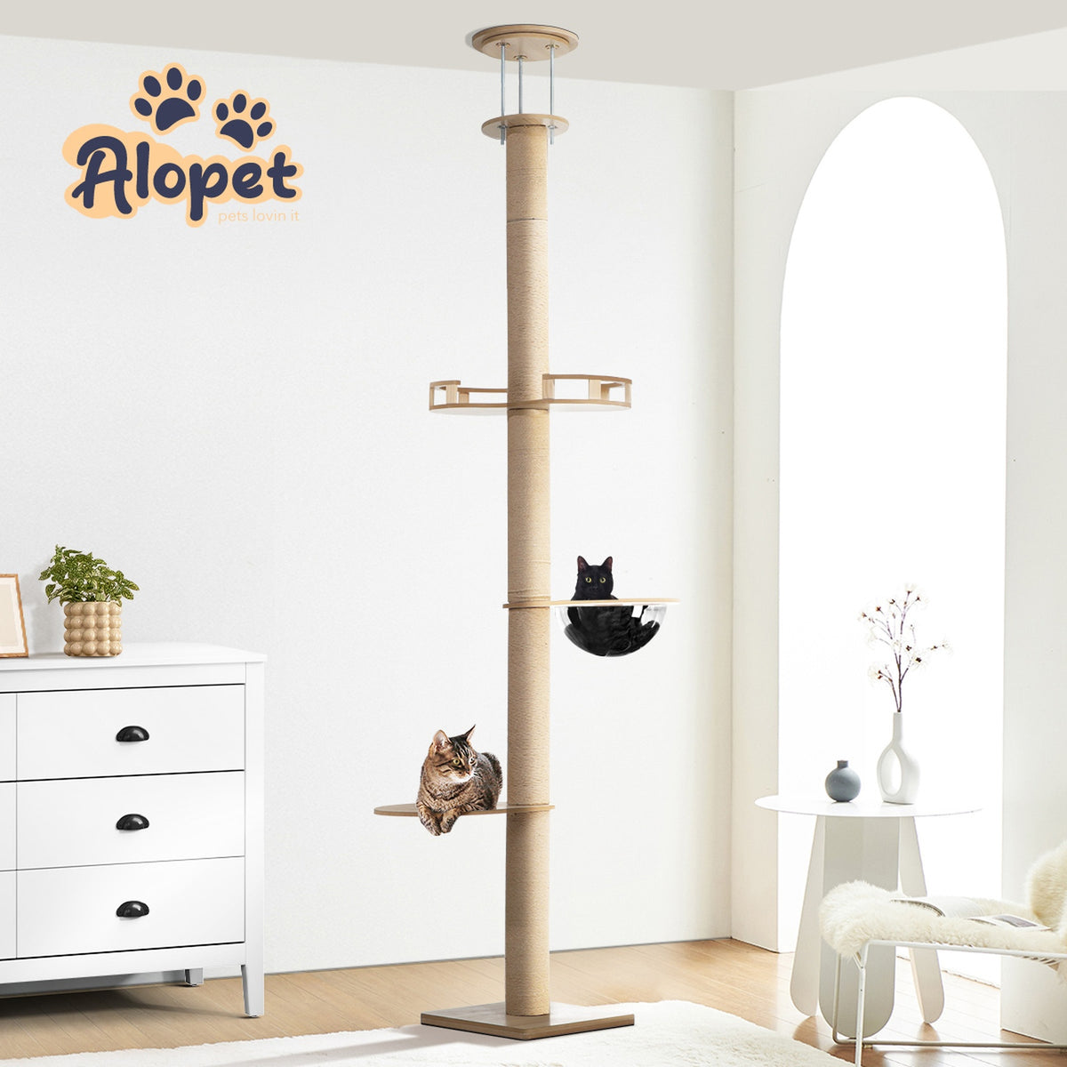 Alopet Cat Tree Wood Tower Scratching 270cm Post Scratcher Floor to Ceiling - Sunyee