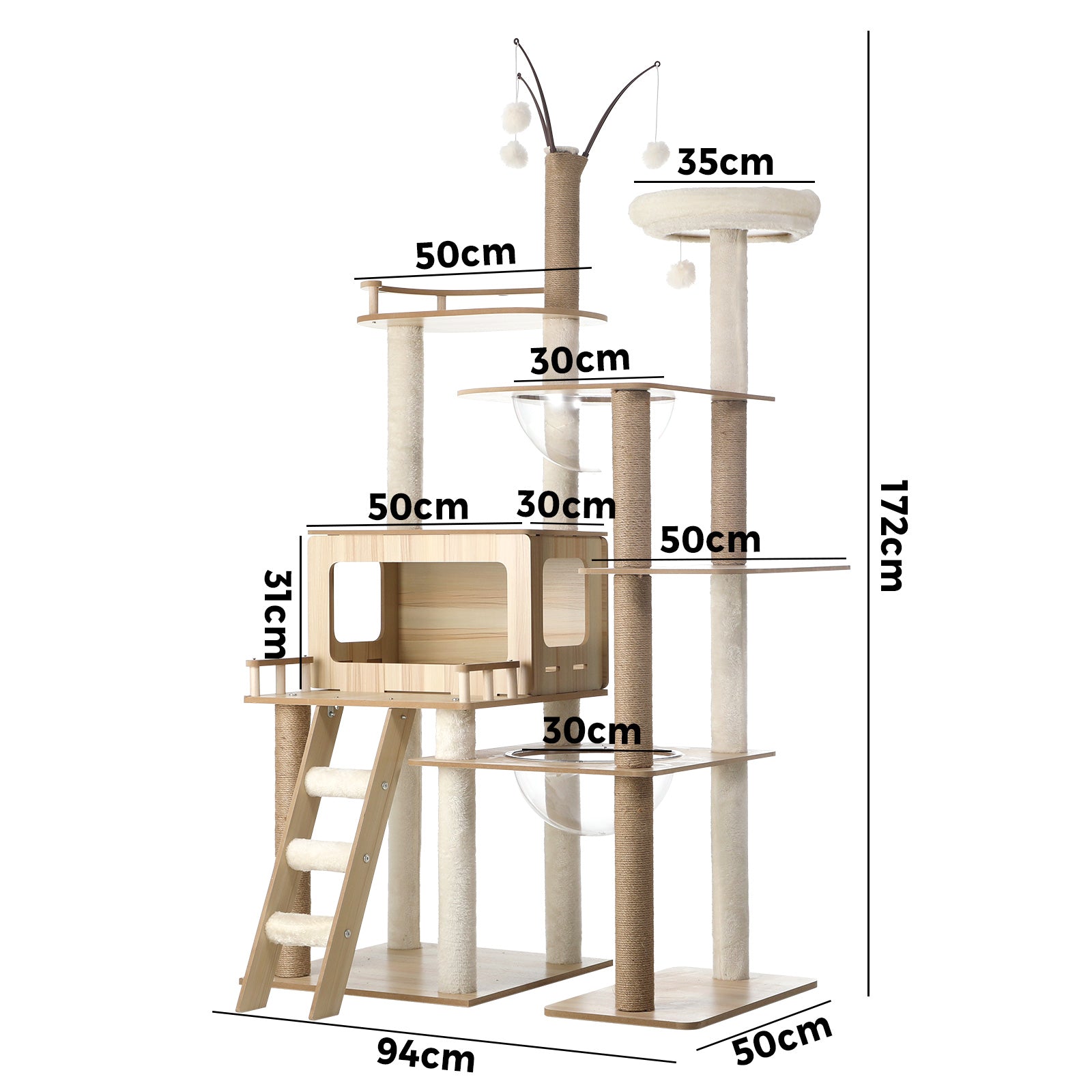 Alopet Large Cat Tree Wood Scratcher Scratching Post Tower Condo House Bed 172cm - Sunyee