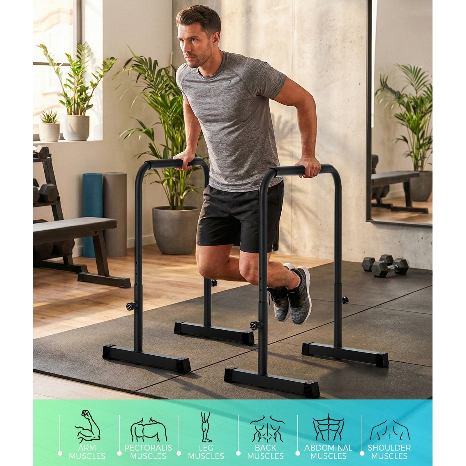 Finex Parallel Dip Bar Station Adjustable Dip Stand Station Push Up Gym Fitness - Sunyee