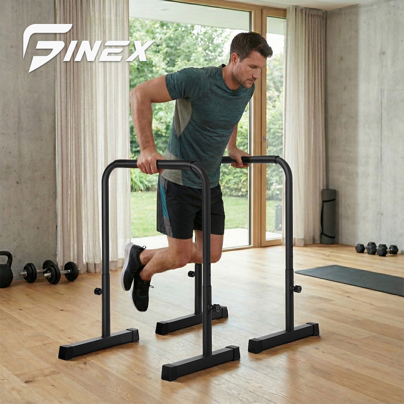 Finex Parallel Dip Bar Station Adjustable Dip Stand Station Push Up Gym Fitness - Sunyee