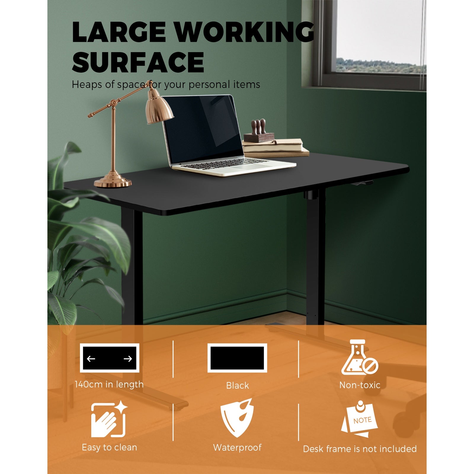 Oikiture Standing Desk Table Top Only For Office Computer Desk Black 140cm - Sunyee