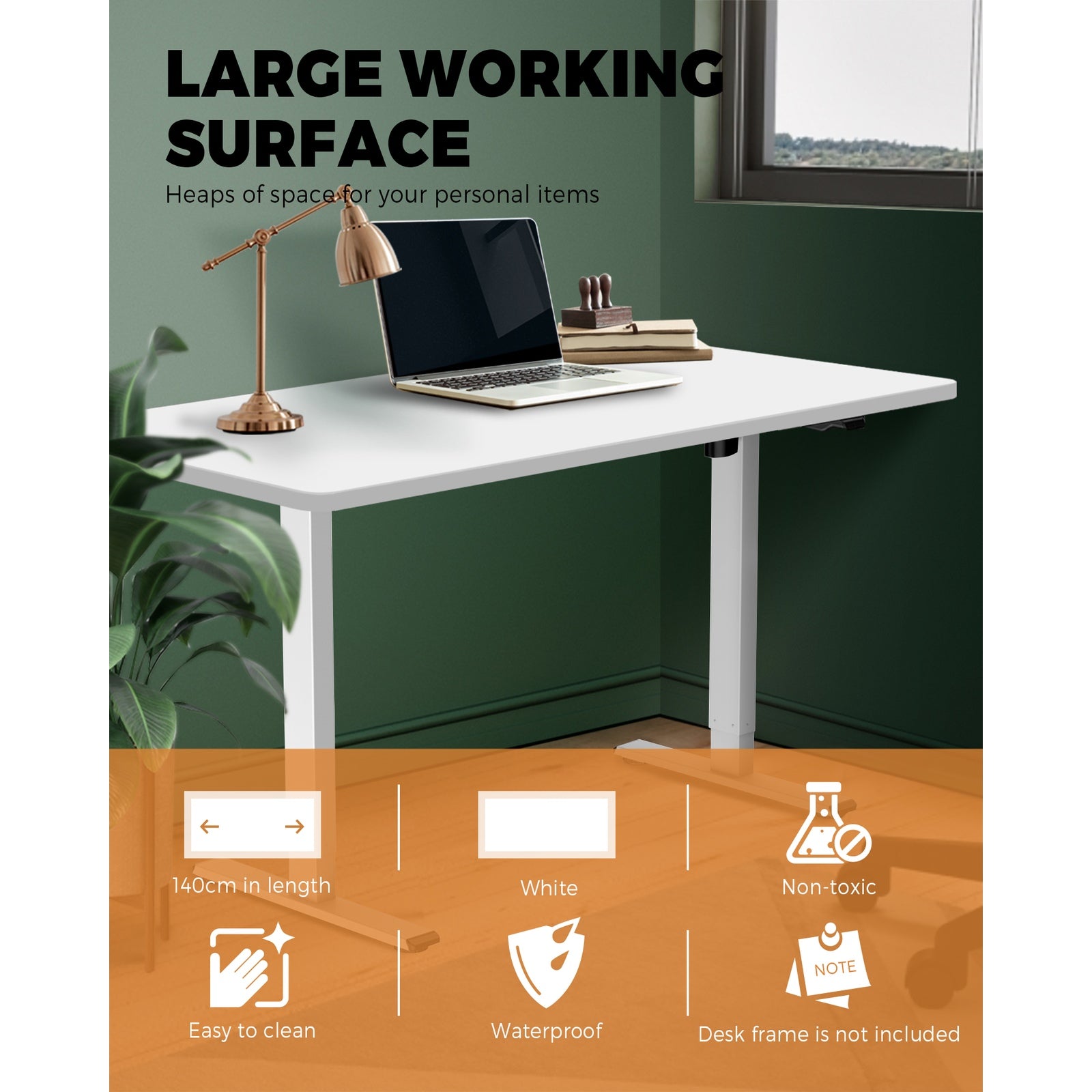 Oikiture Standing Desk Table Top Only For Office Computer Desk White 140cm - Sunyee