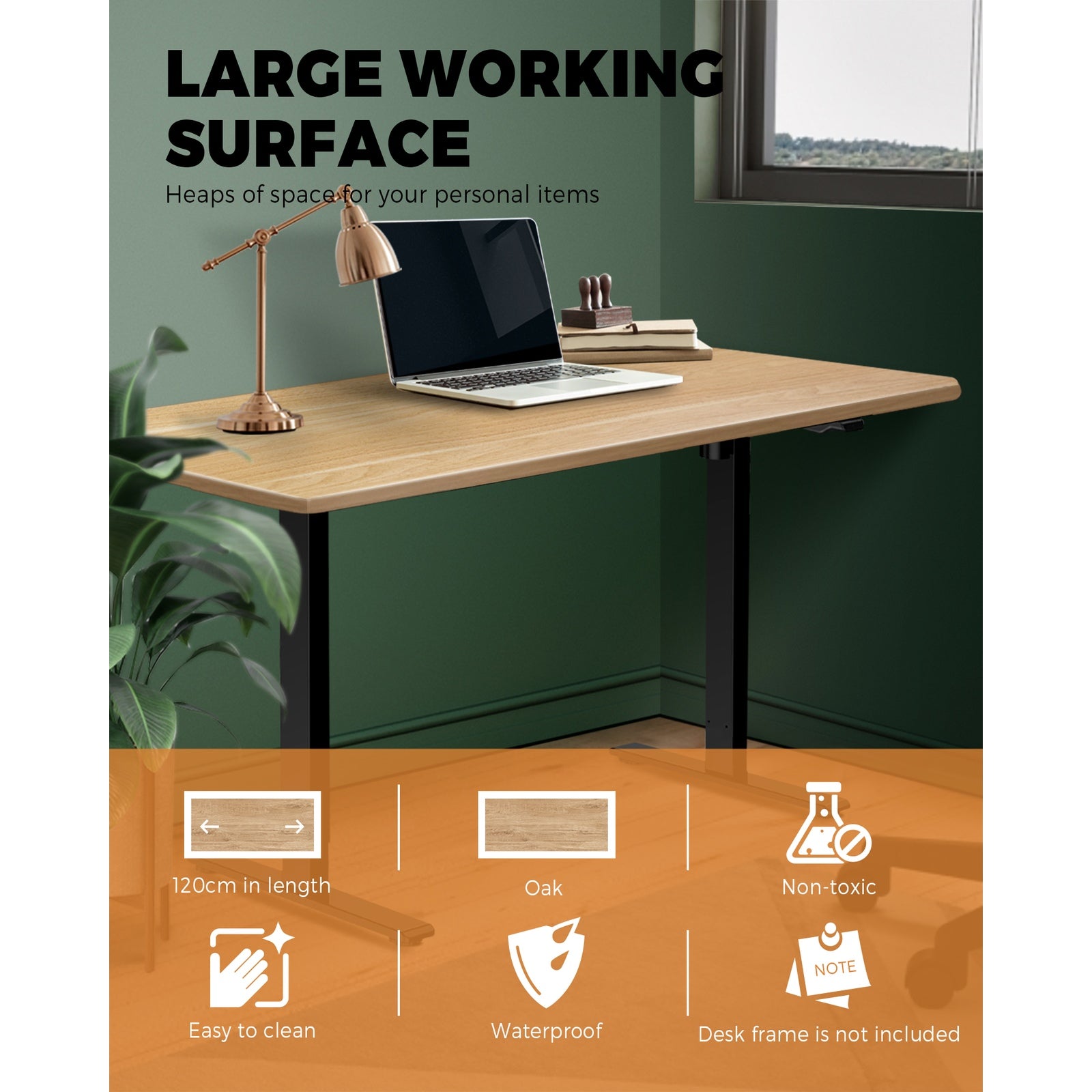 Oikiture Standing Desk Table Top Only For Office Computer Desk Oak 120cm - Sunyee